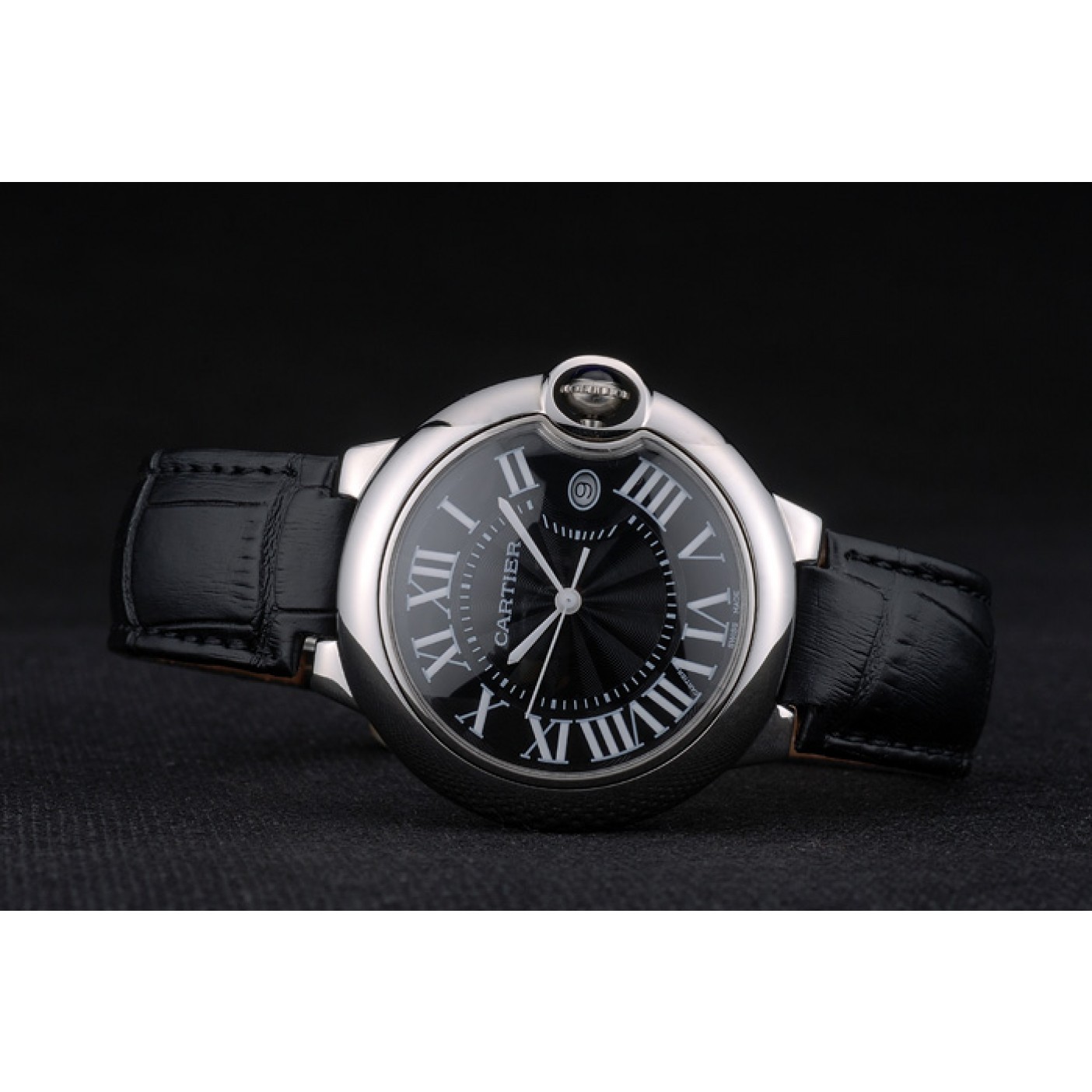 MiroTime Cartier Ballon Bleu 38mm Black Dial Stainless Steel Case Black Leather Bracelet
