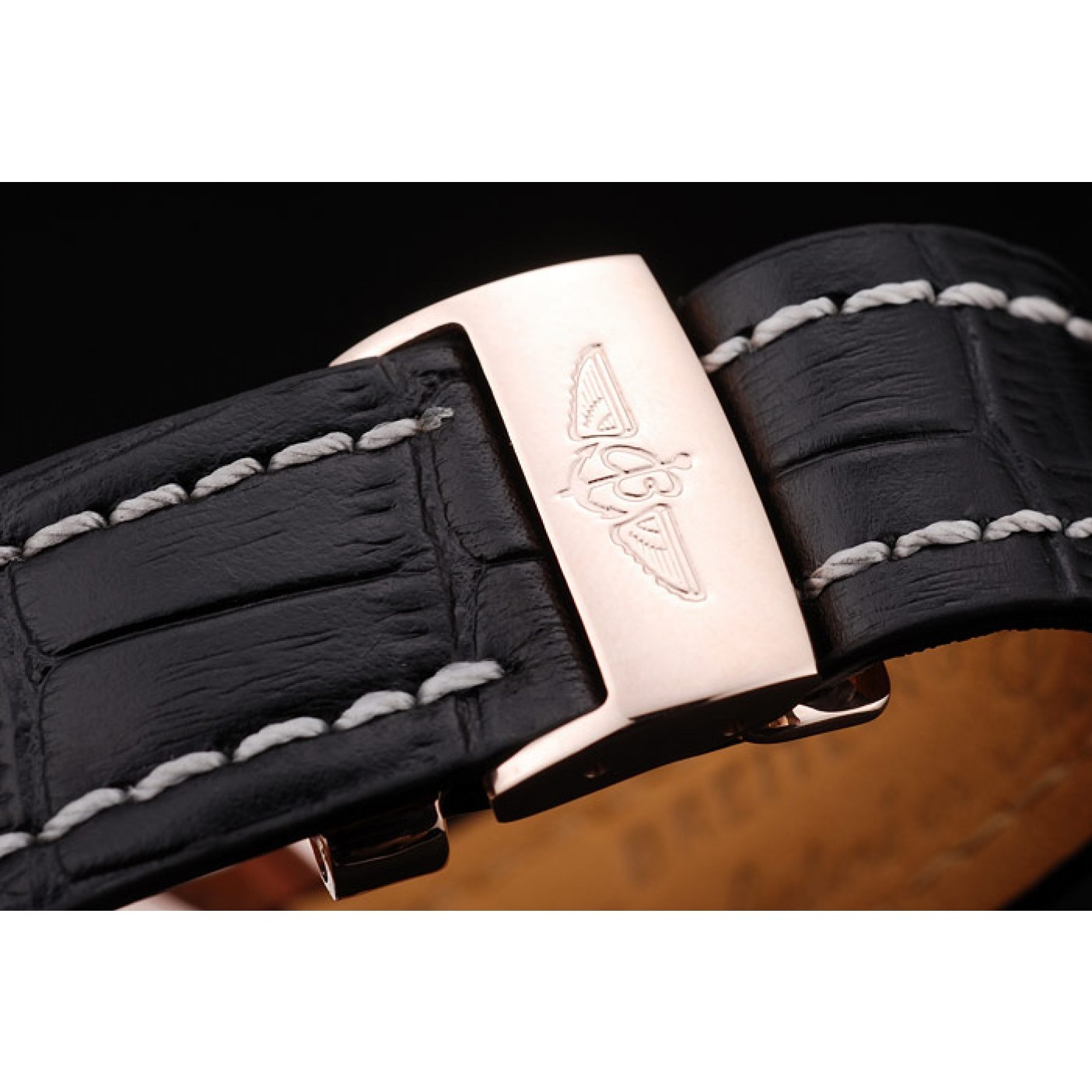 MiroTime Breitling Transocean White Dial Black Leather Strap Rose Gold Bezel 98206