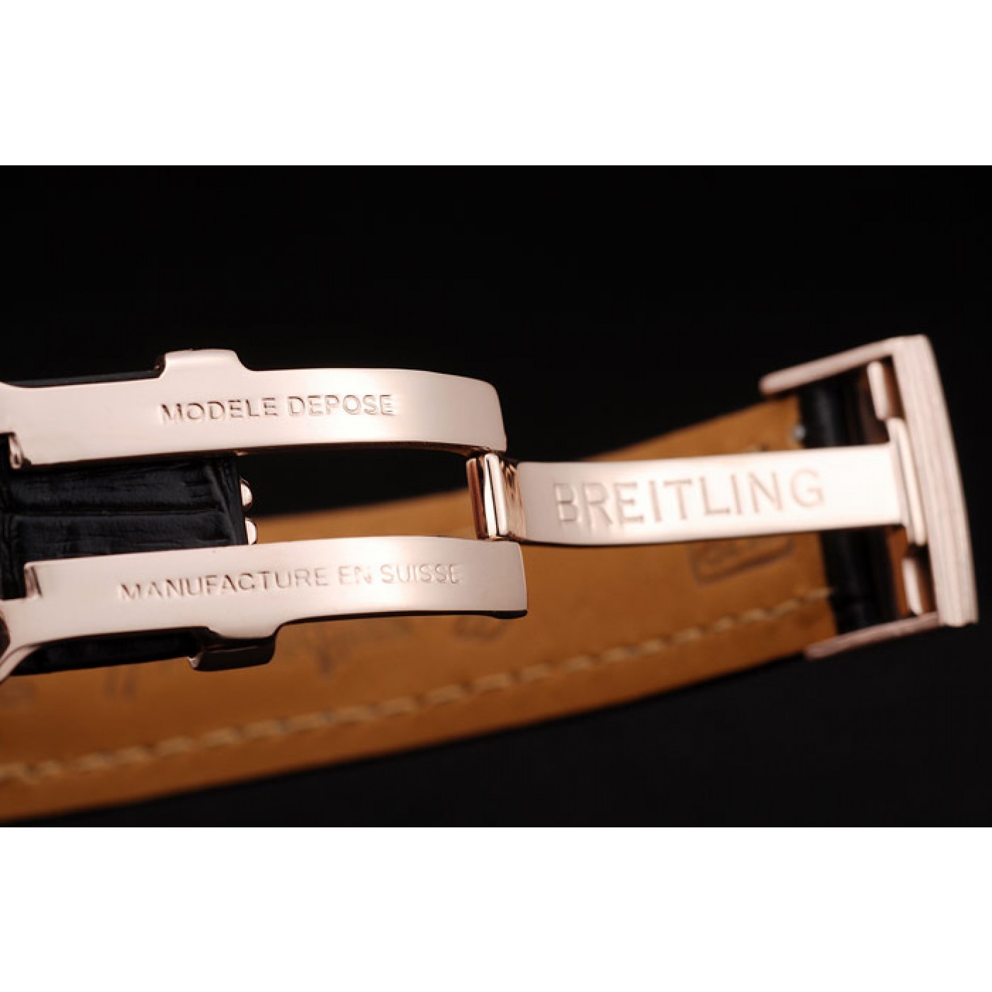 MiroTime Breitling Transocean White Dial Black Leather Strap Rose Gold Bezel 98206