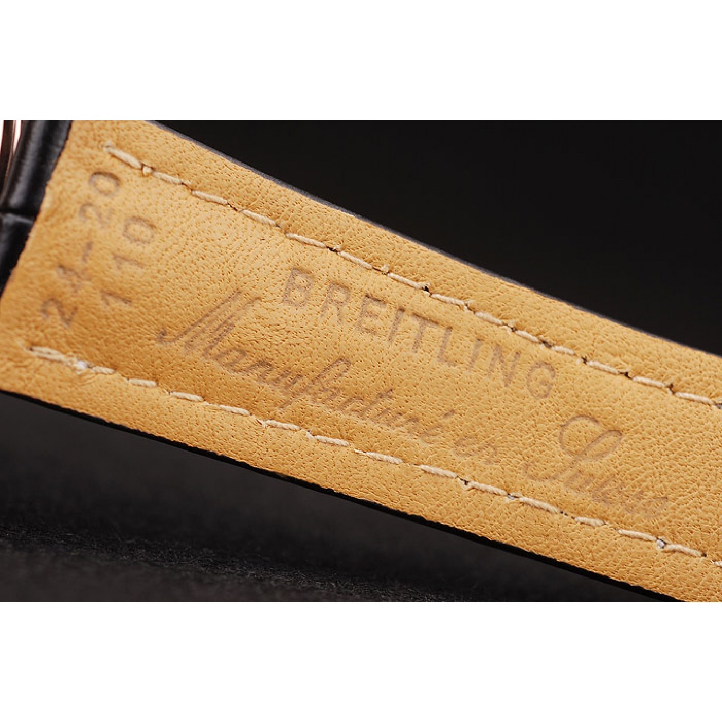 MiroTime Breitling Transocean White Dial Black Leather Strap Rose Gold Bezel 98206