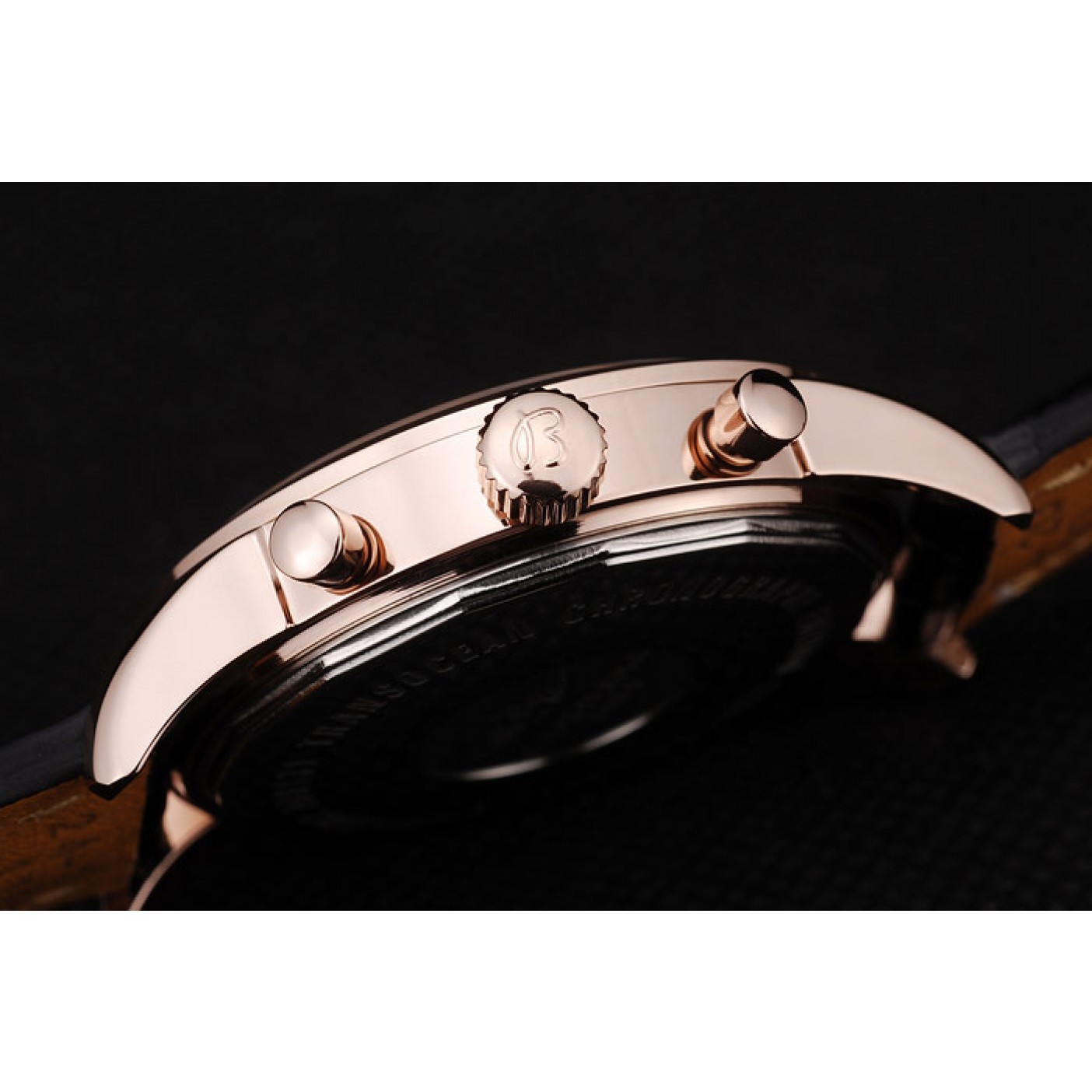 MiroTime Breitling Transocean White Dial Black Leather Strap Rose Gold Bezel 98206
