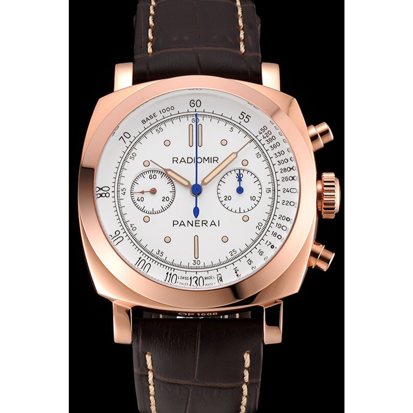 MiroTime Swiss Panerai Radiomir 1940 Chronograph White Dial Rose Gold Case Brown Leather Strap