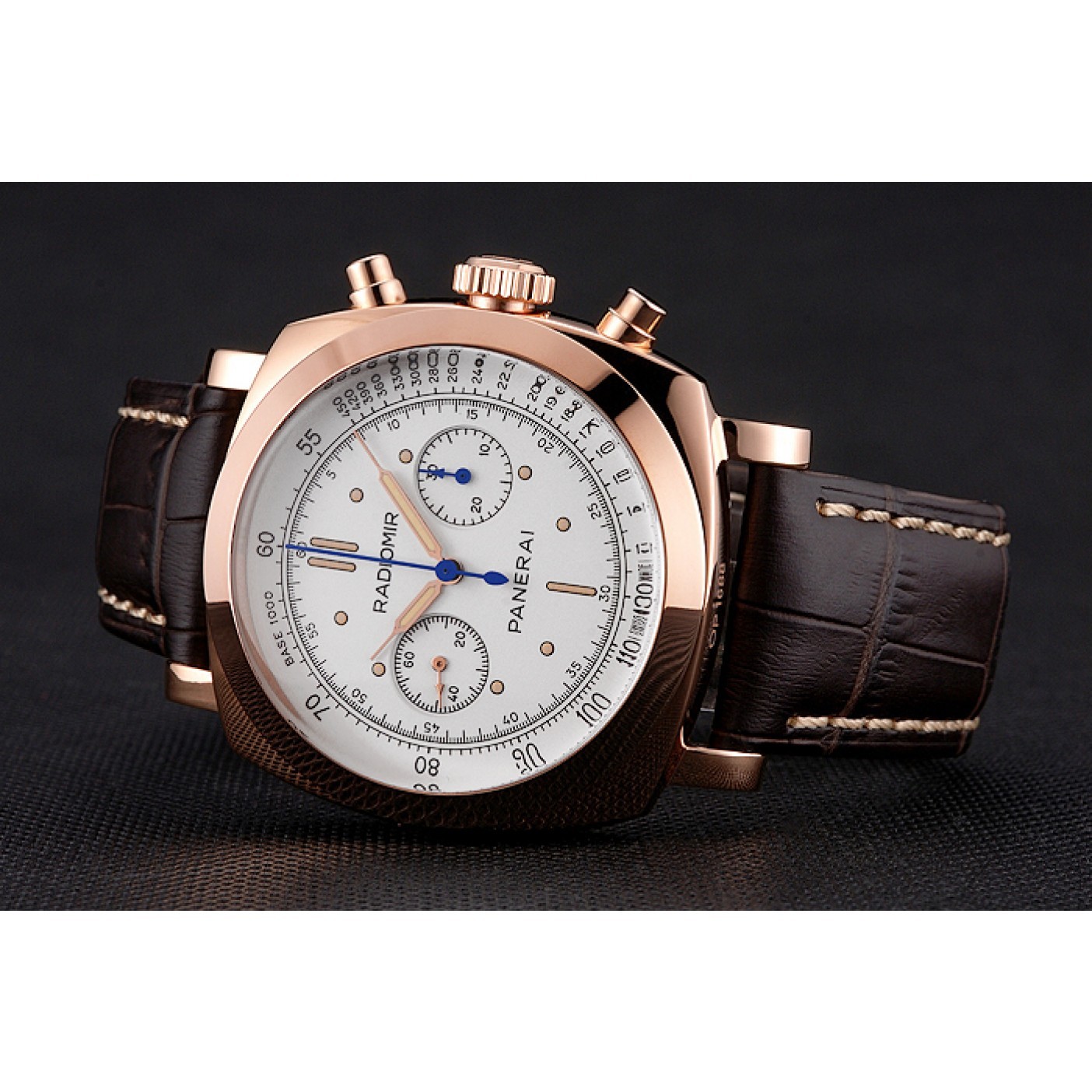MiroTime Swiss Panerai Radiomir 1940 Chronograph White Dial Rose Gold Case Brown Leather Strap