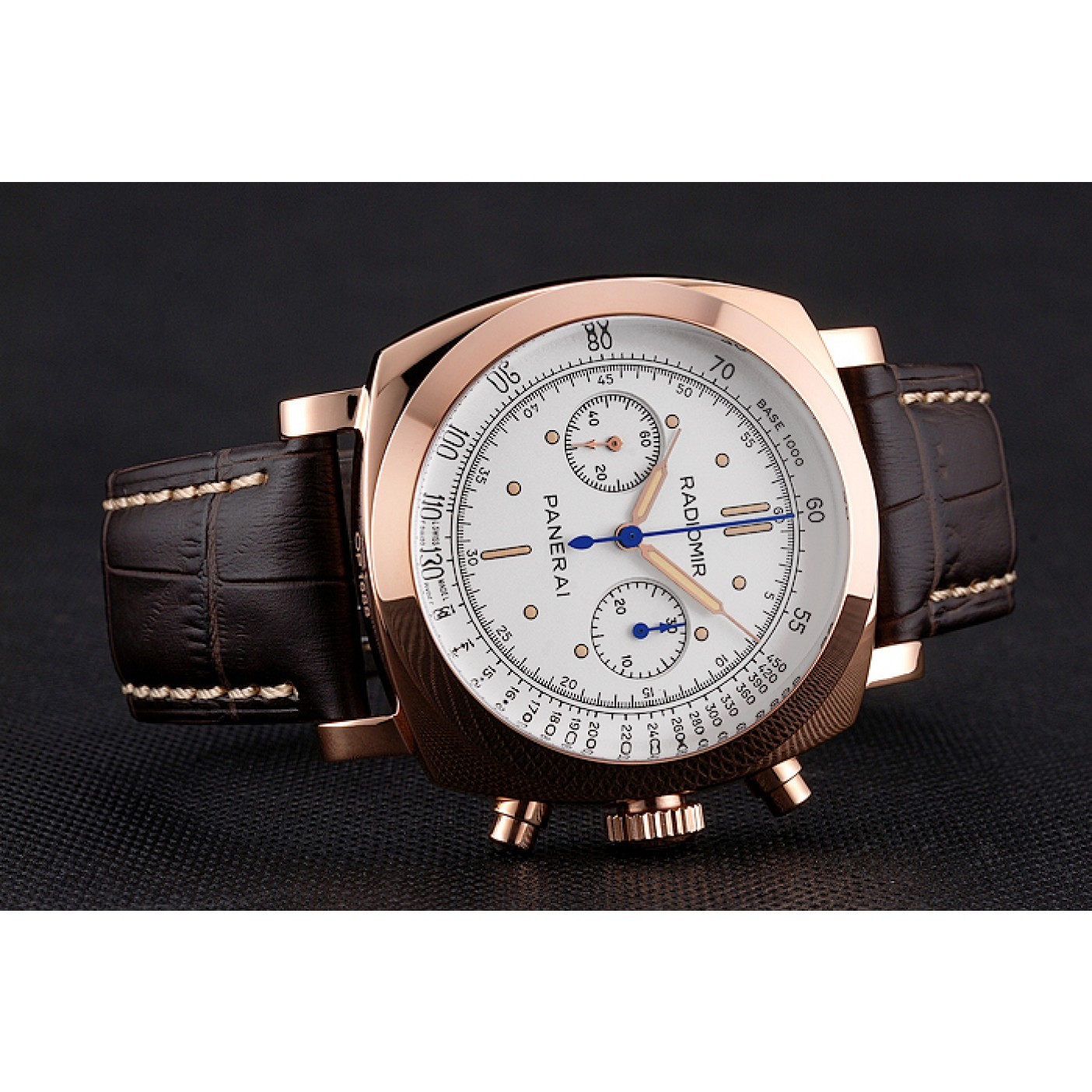 MiroTime Swiss Panerai Radiomir 1940 Chronograph White Dial Rose Gold Case Brown Leather Strap