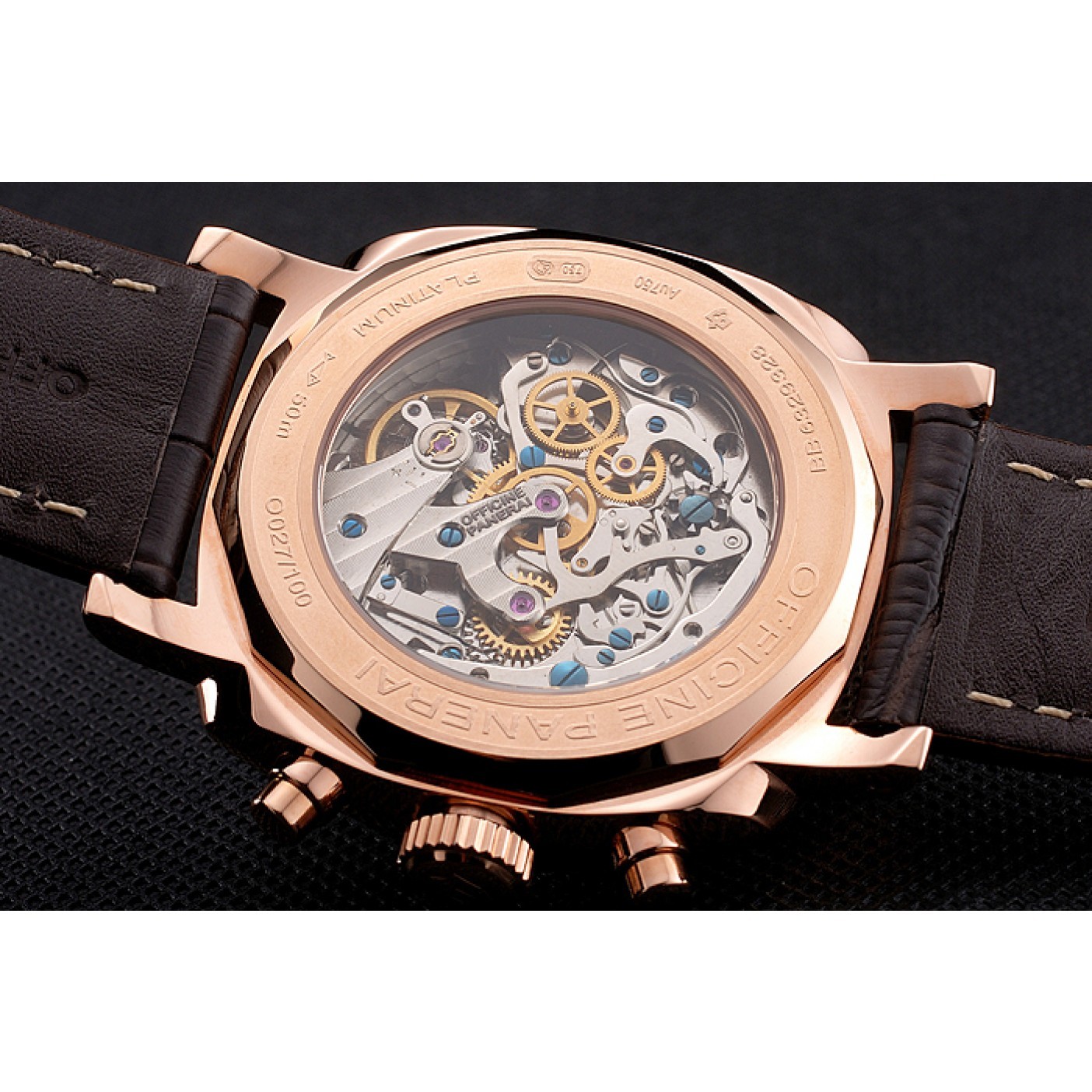 MiroTime Swiss Panerai Radiomir 1940 Chronograph White Dial Rose Gold Case Brown Leather Strap