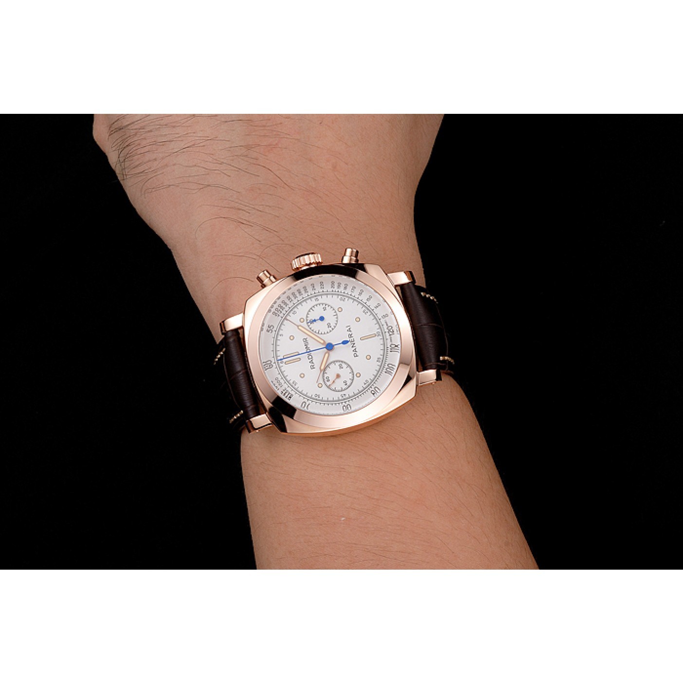 MiroTime Swiss Panerai Radiomir 1940 Chronograph White Dial Rose Gold Case Brown Leather Strap