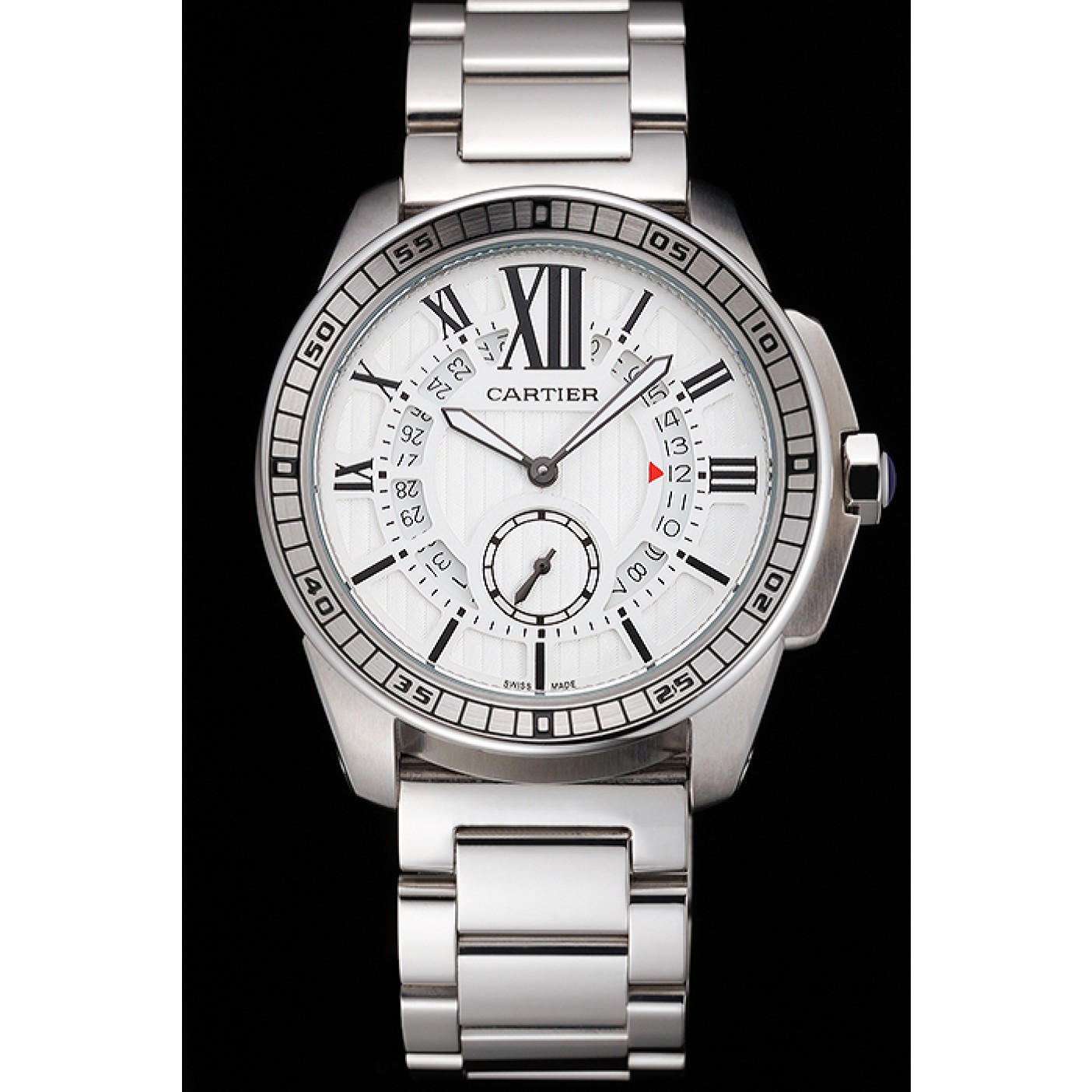 MiroTime Cartier Calibre De Cartier Small Seconds White Dial Stainless Steel Case And Bracelet