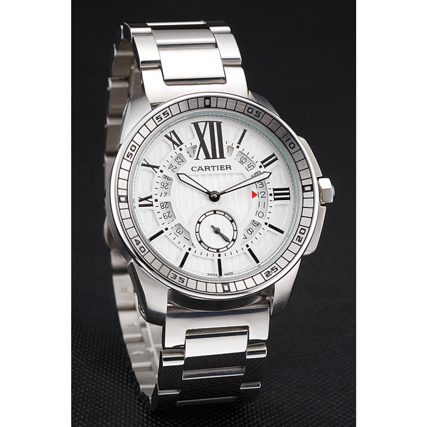 MiroTime Cartier Calibre De Cartier Small Seconds White Dial Stainless Steel Case And Bracelet