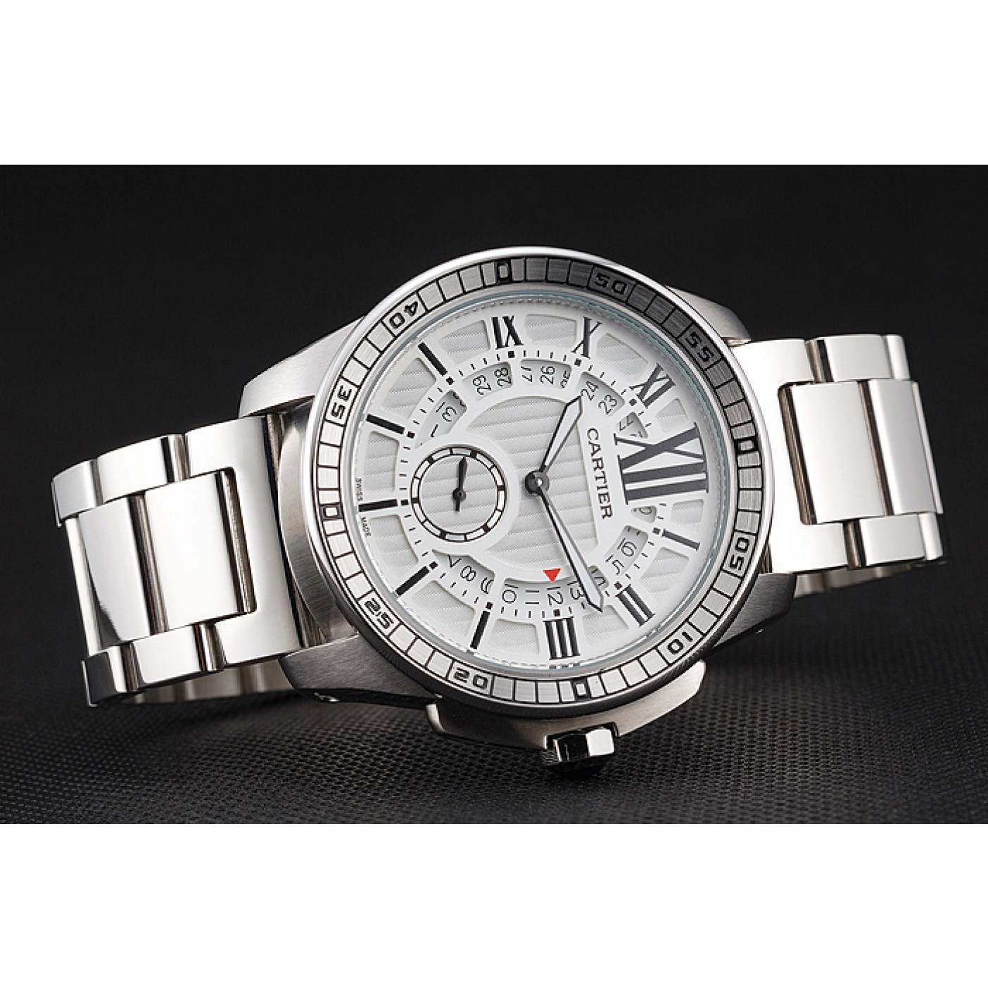 MiroTime Cartier Calibre De Cartier Small Seconds White Dial Stainless Steel Case And Bracelet