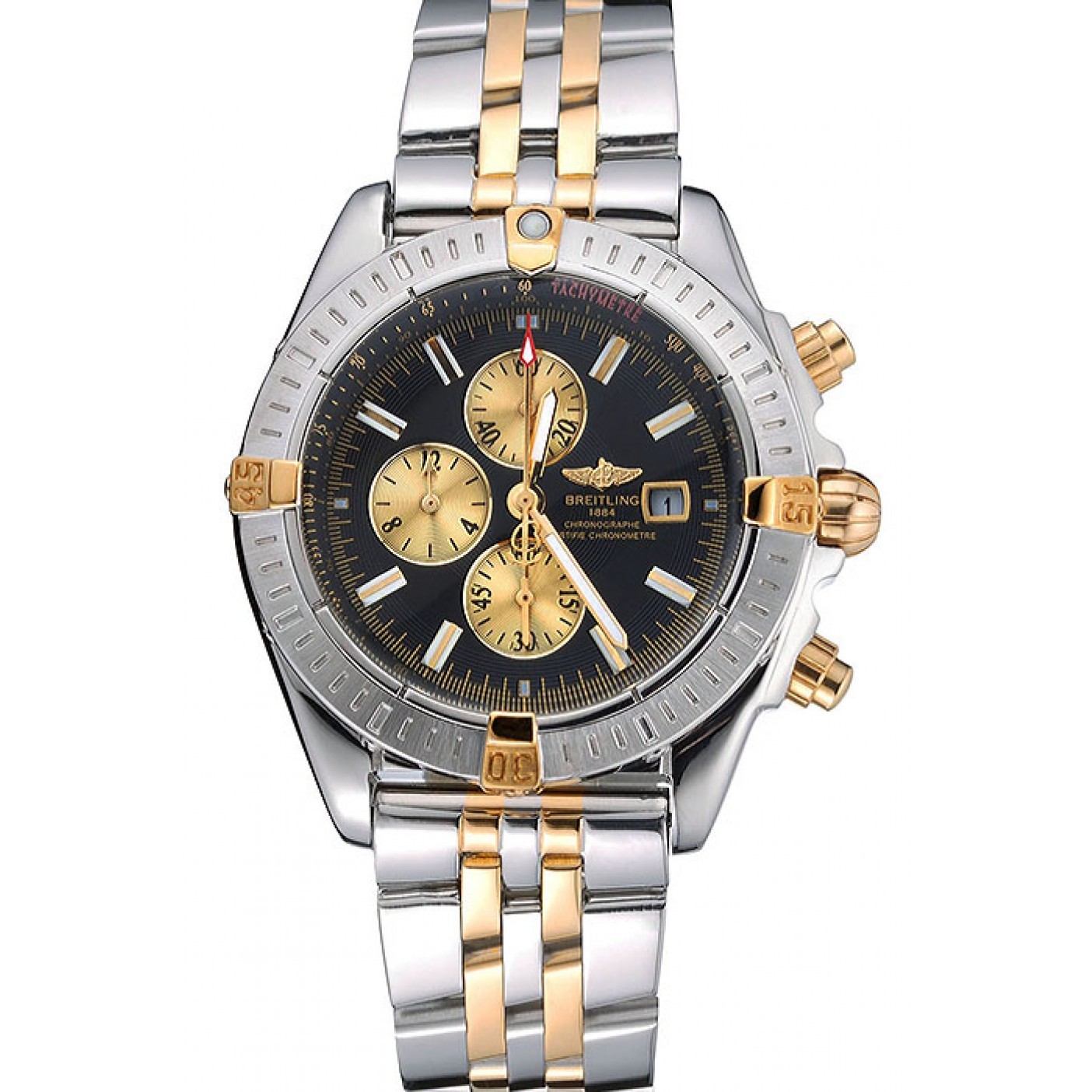 MiroTime Breitling Chronomat Black Dial Stainless Steel And Gold Bracelet 622429