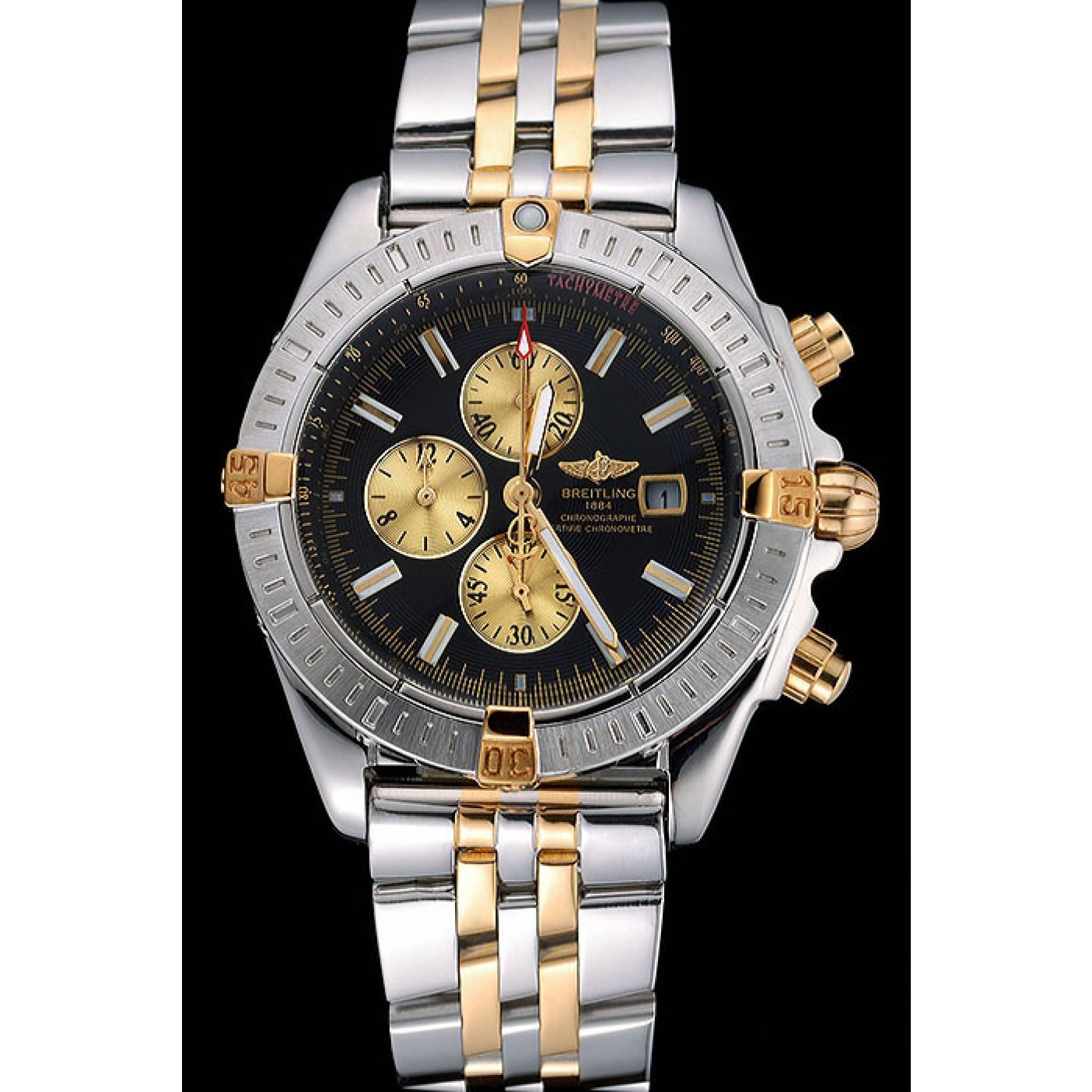 MiroTime Breitling Chronomat Black Dial Stainless Steel And Gold Bracelet 622429