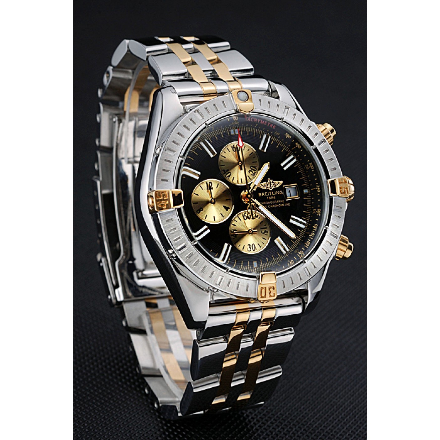 MiroTime Breitling Chronomat Black Dial Stainless Steel And Gold Bracelet 622429