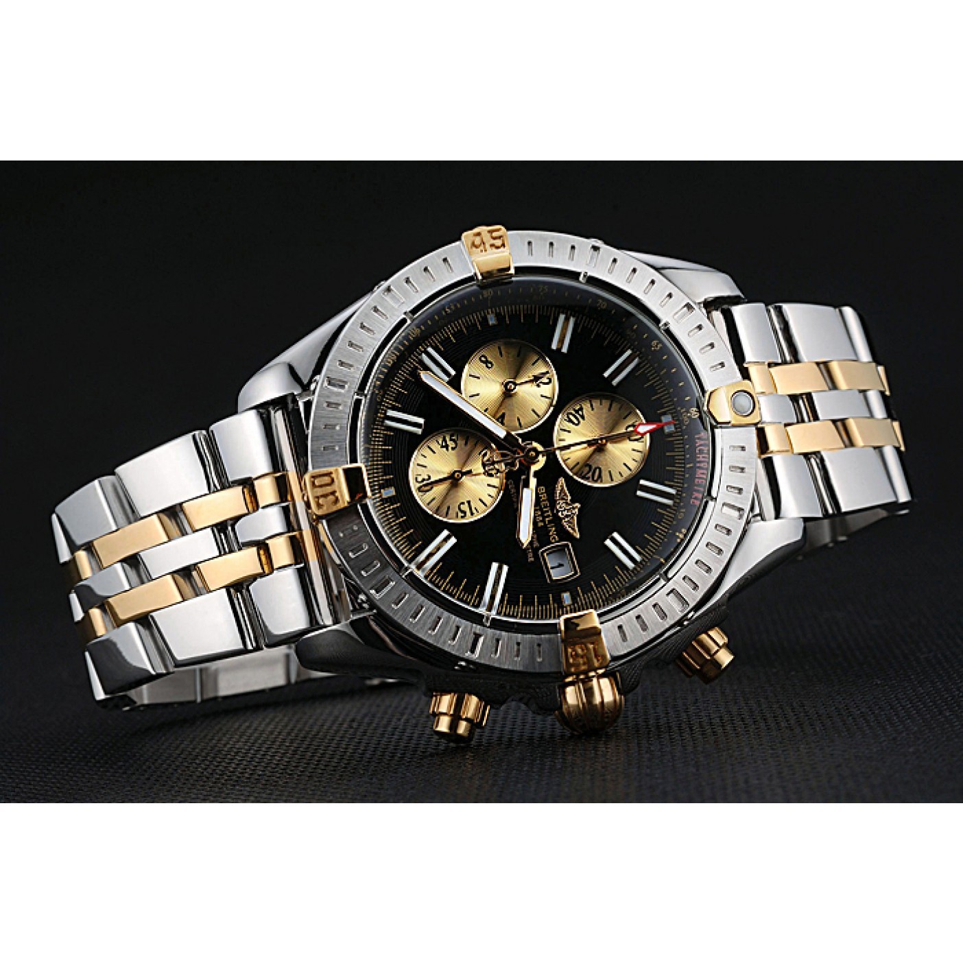 MiroTime Breitling Chronomat Black Dial Stainless Steel And Gold Bracelet 622429