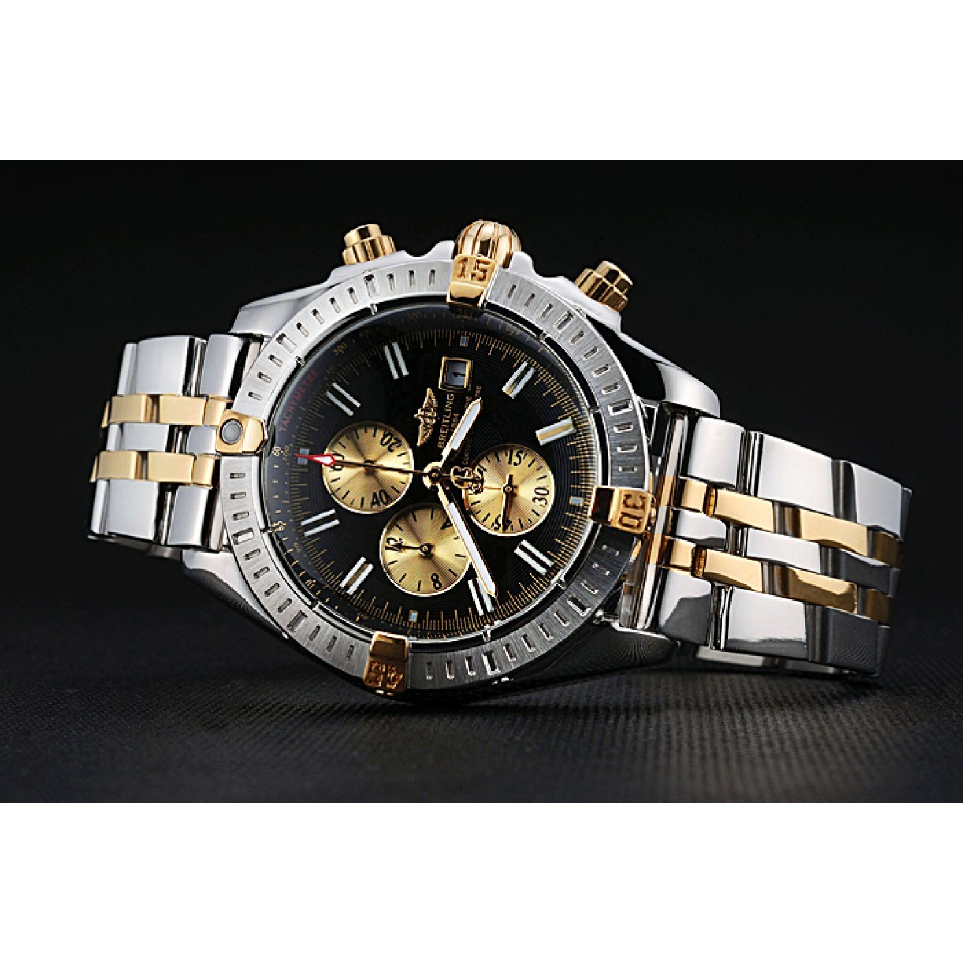 MiroTime Breitling Chronomat Black Dial Stainless Steel And Gold Bracelet 622429
