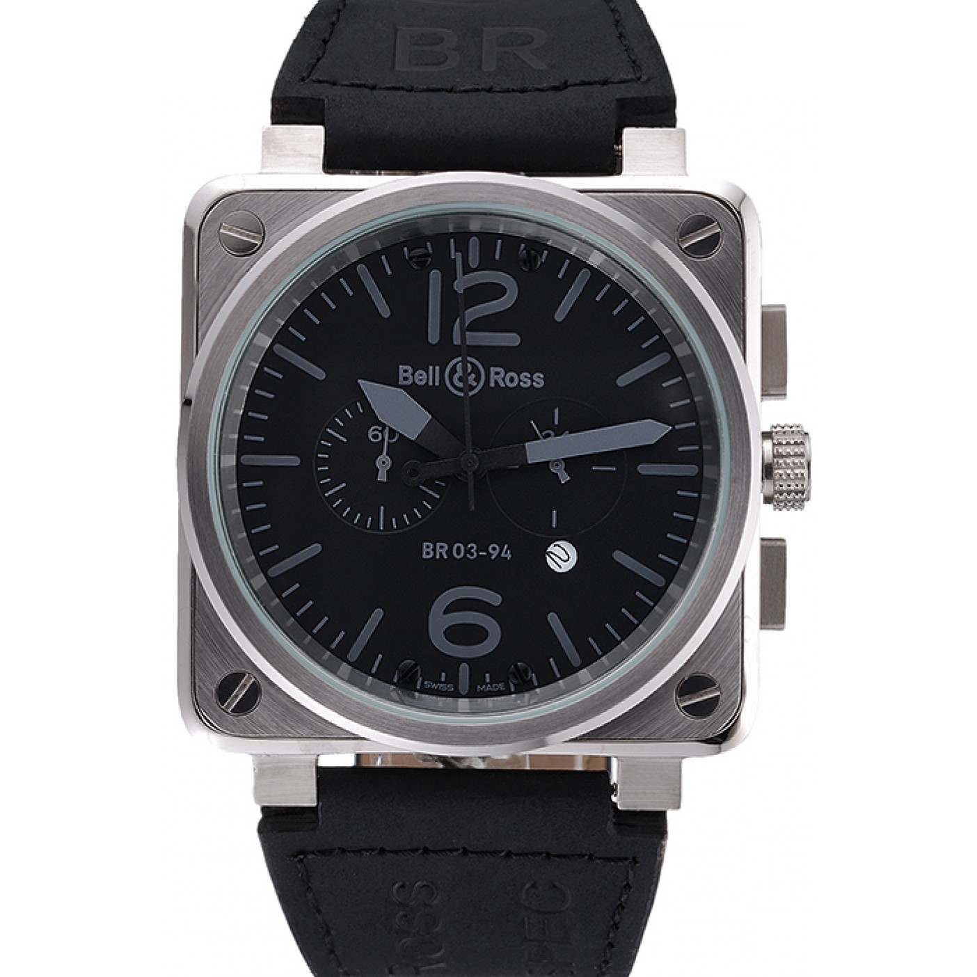 MiroTime Bell and Ross BR 03-94 Black Dial Silver Case Black Leather Strap