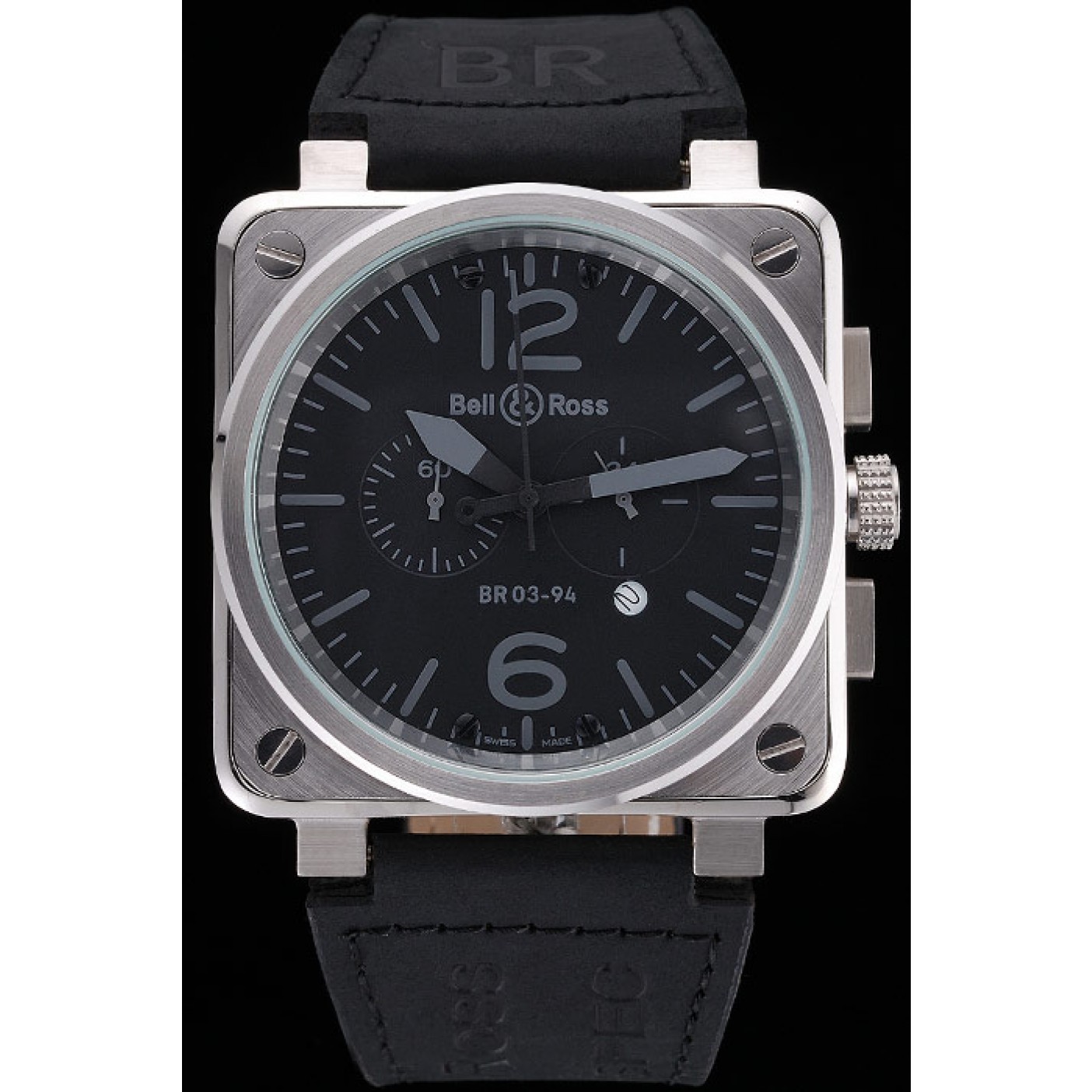 MiroTime Bell and Ross BR 03-94 Black Dial Silver Case Black Leather Strap