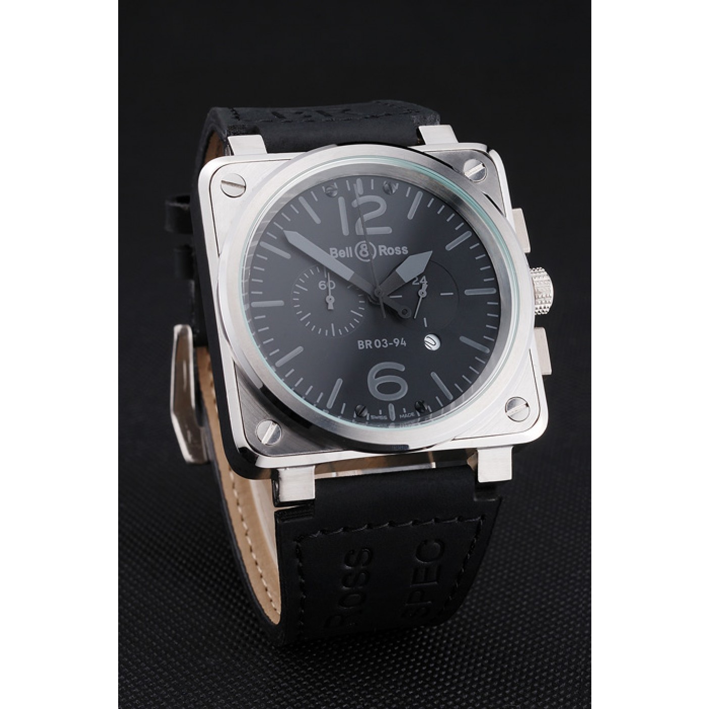 MiroTime Bell and Ross BR 03-94 Black Dial Silver Case Black Leather Strap
