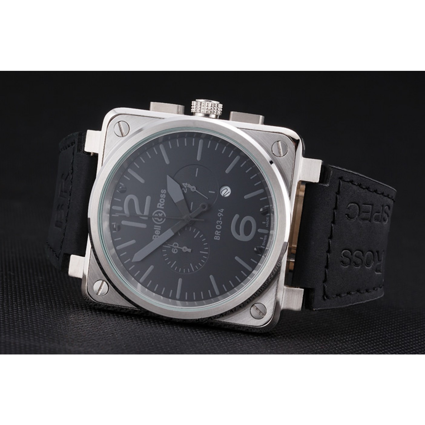 MiroTime Bell and Ross BR 03-94 Black Dial Silver Case Black Leather Strap