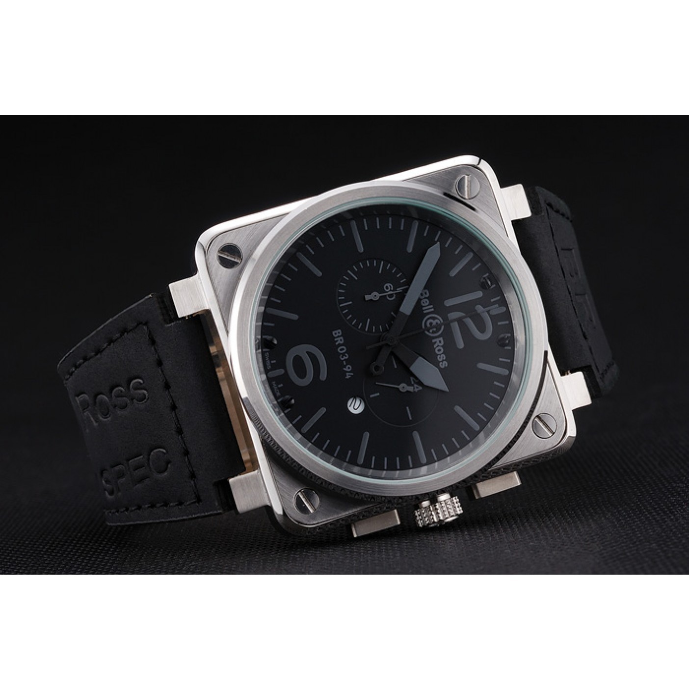 MiroTime Bell and Ross BR 03-94 Black Dial Silver Case Black Leather Strap