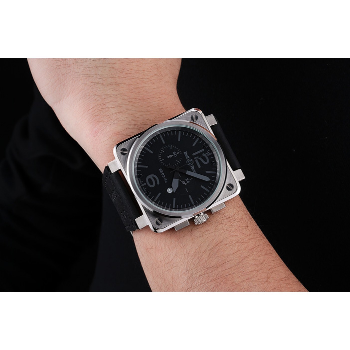 MiroTime Bell and Ross BR 03-94 Black Dial Silver Case Black Leather Strap