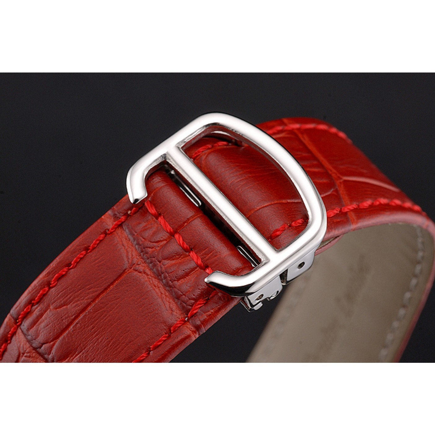 MiroTime Cartier Ronde Louis Cartier White Dial Stainless Steel Case Diamond Bezel Red Leather Strap