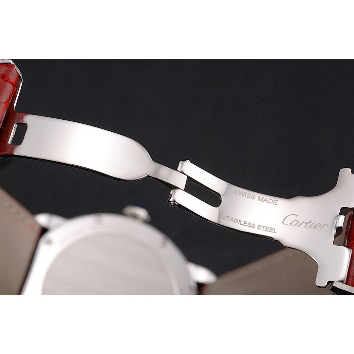 MiroTime Cartier Ronde Louis Cartier White Dial Stainless Steel Case Diamond Bezel Red Leather Strap