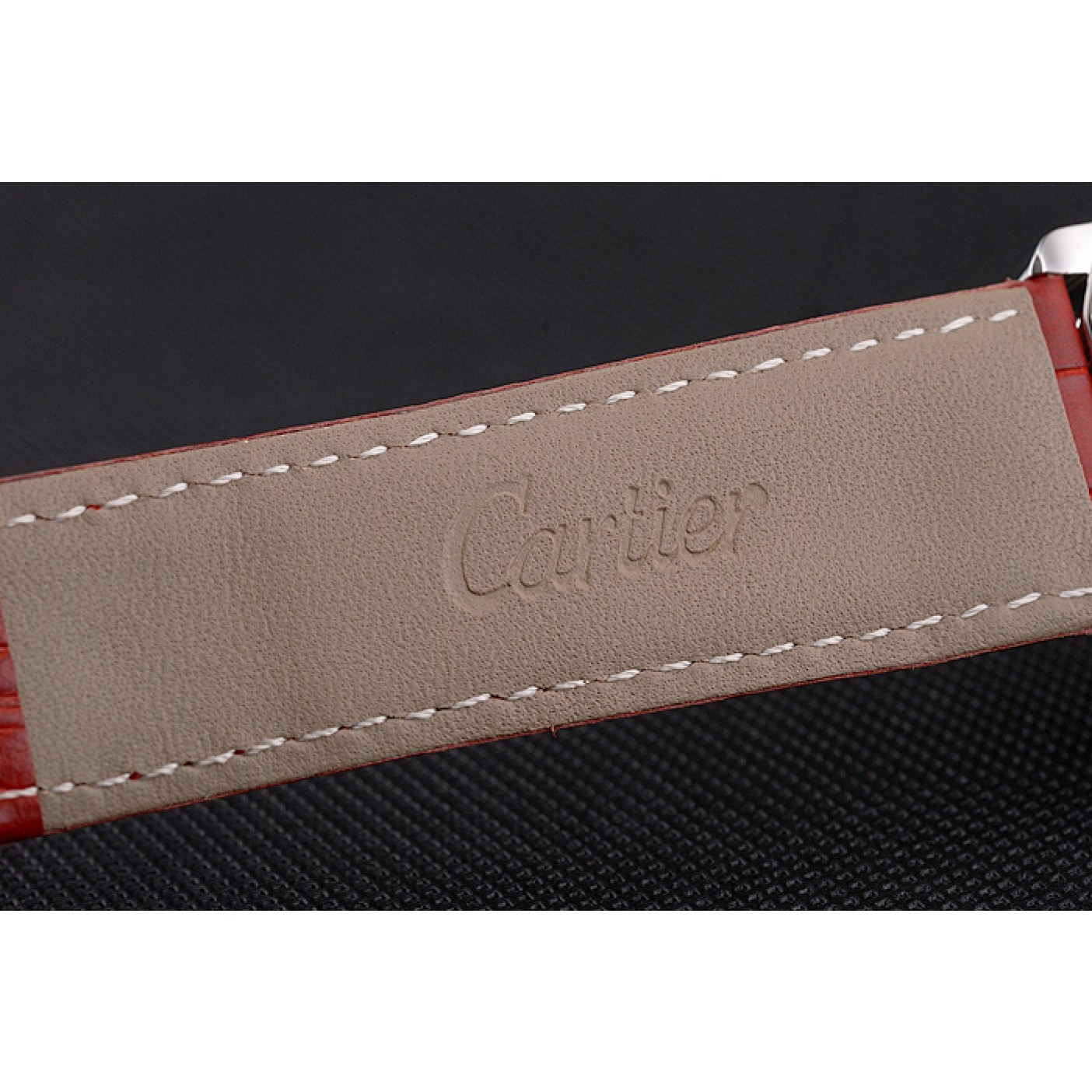 MiroTime Cartier Ronde Louis Cartier White Dial Stainless Steel Case Diamond Bezel Red Leather Strap