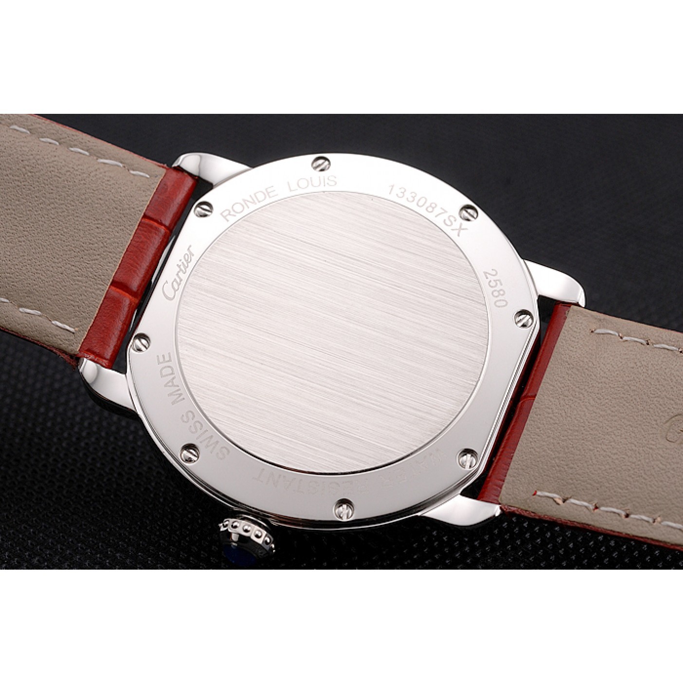 MiroTime Cartier Ronde Louis Cartier White Dial Stainless Steel Case Diamond Bezel Red Leather Strap
