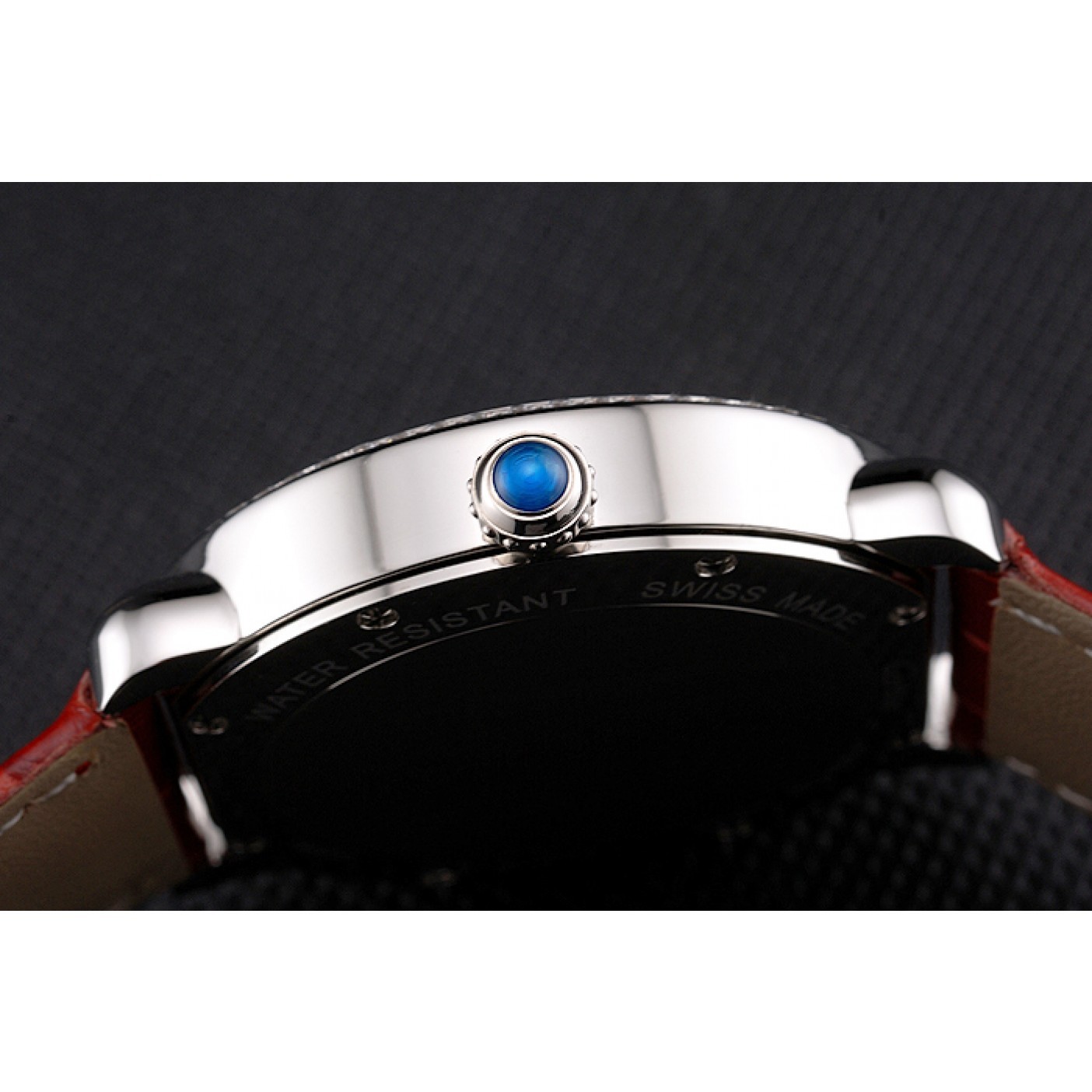 MiroTime Cartier Ronde Louis Cartier White Dial Stainless Steel Case Diamond Bezel Red Leather Strap