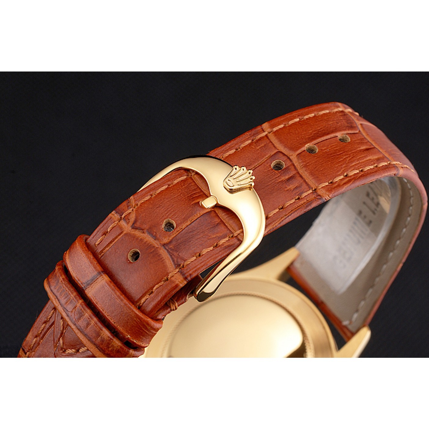 MiroTime Swiss Rolex Datejust White Dial Gold Case Light Brown Leather Strap