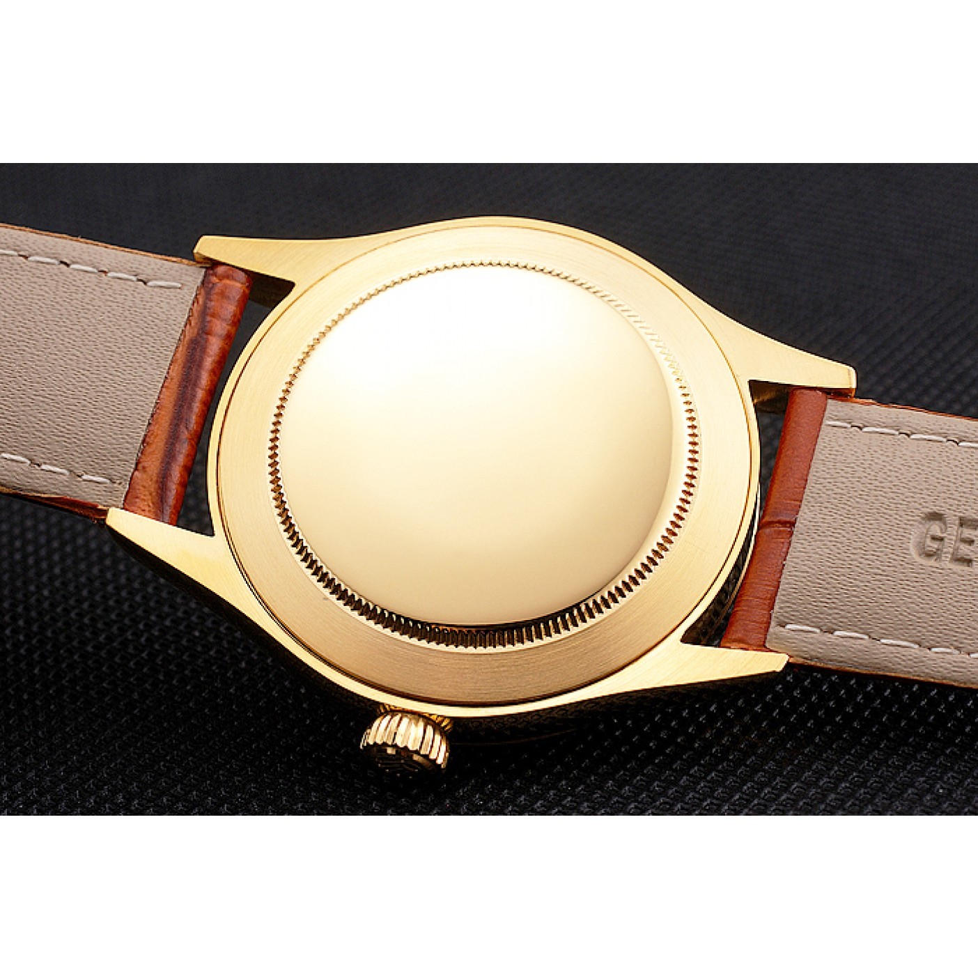MiroTime Swiss Rolex Datejust White Dial Gold Case Light Brown Leather Strap