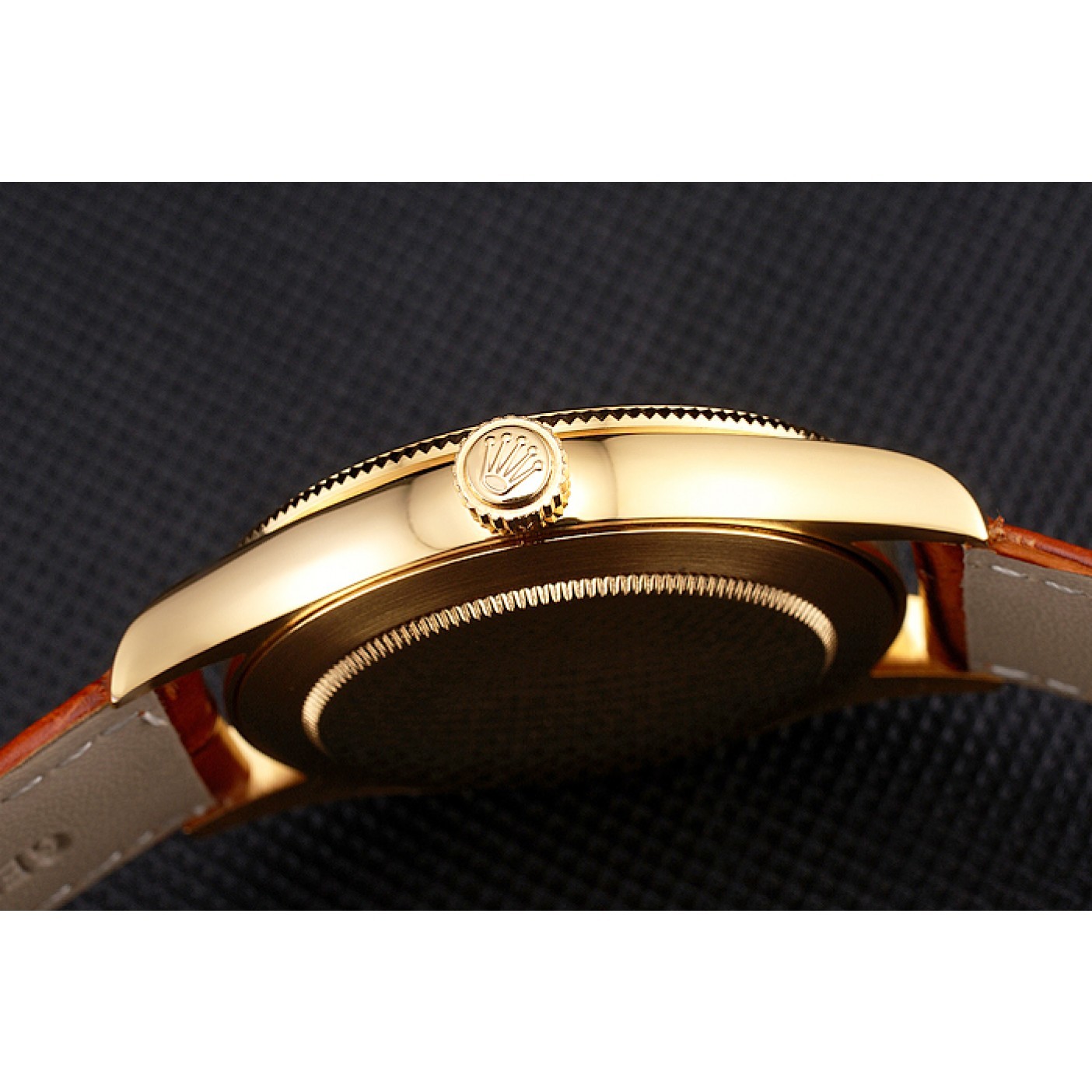 MiroTime Swiss Rolex Datejust White Dial Gold Case Light Brown Leather Strap