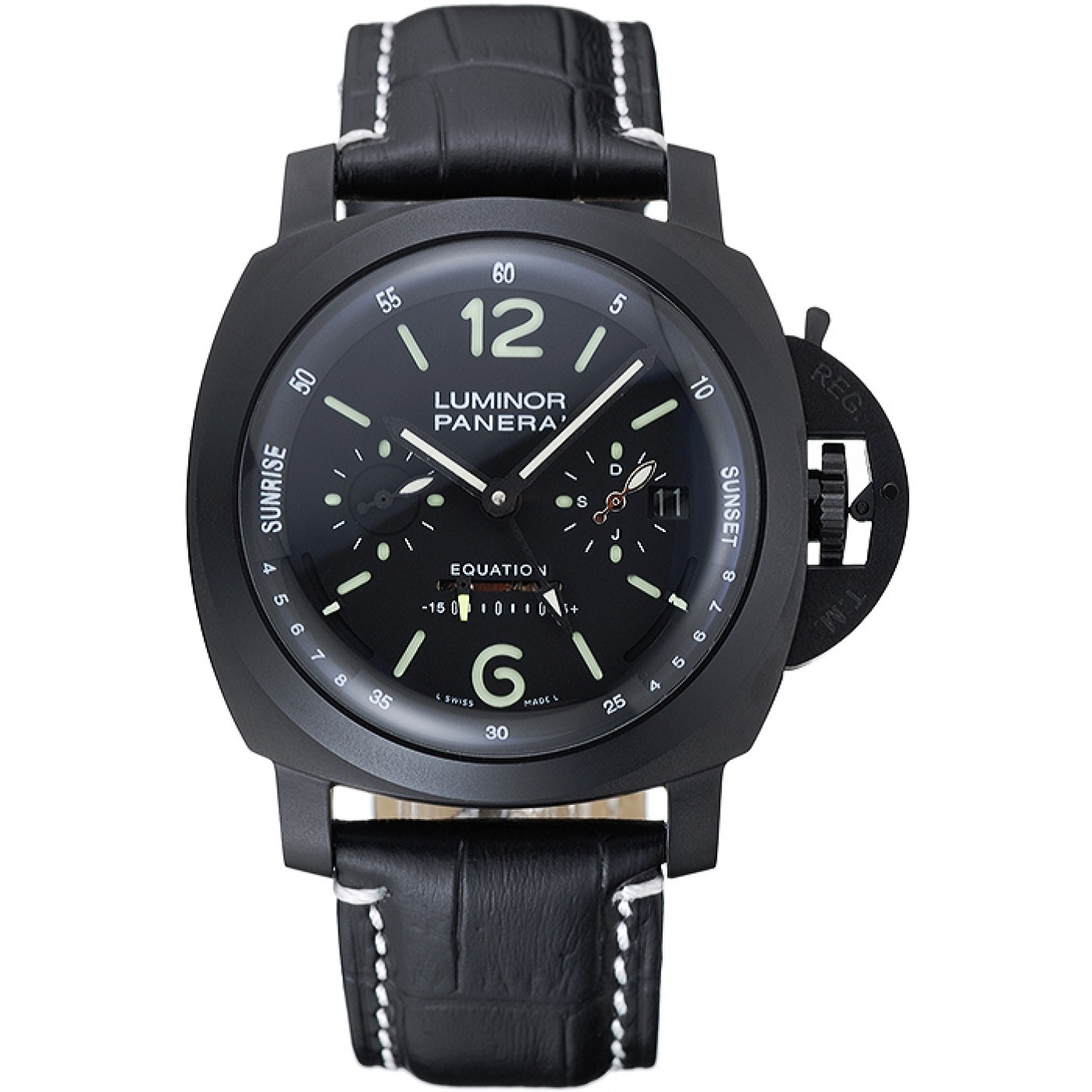 MiroTime Panerai Luminor Black Ionized Stainless Steel Case Black Dial Black Leather Strap 98162