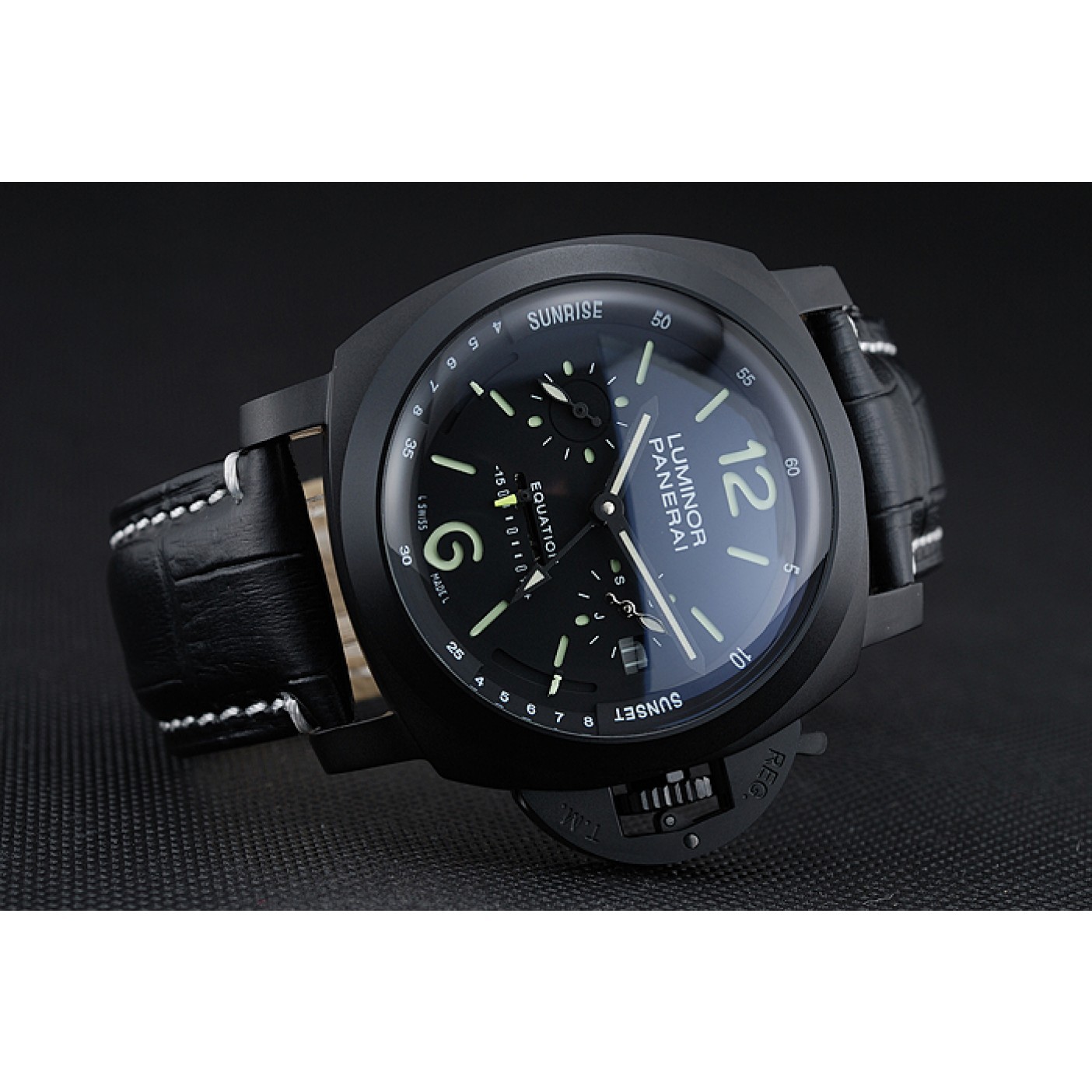 MiroTime Panerai Luminor Black Ionized Stainless Steel Case Black Dial Black Leather Strap 98162