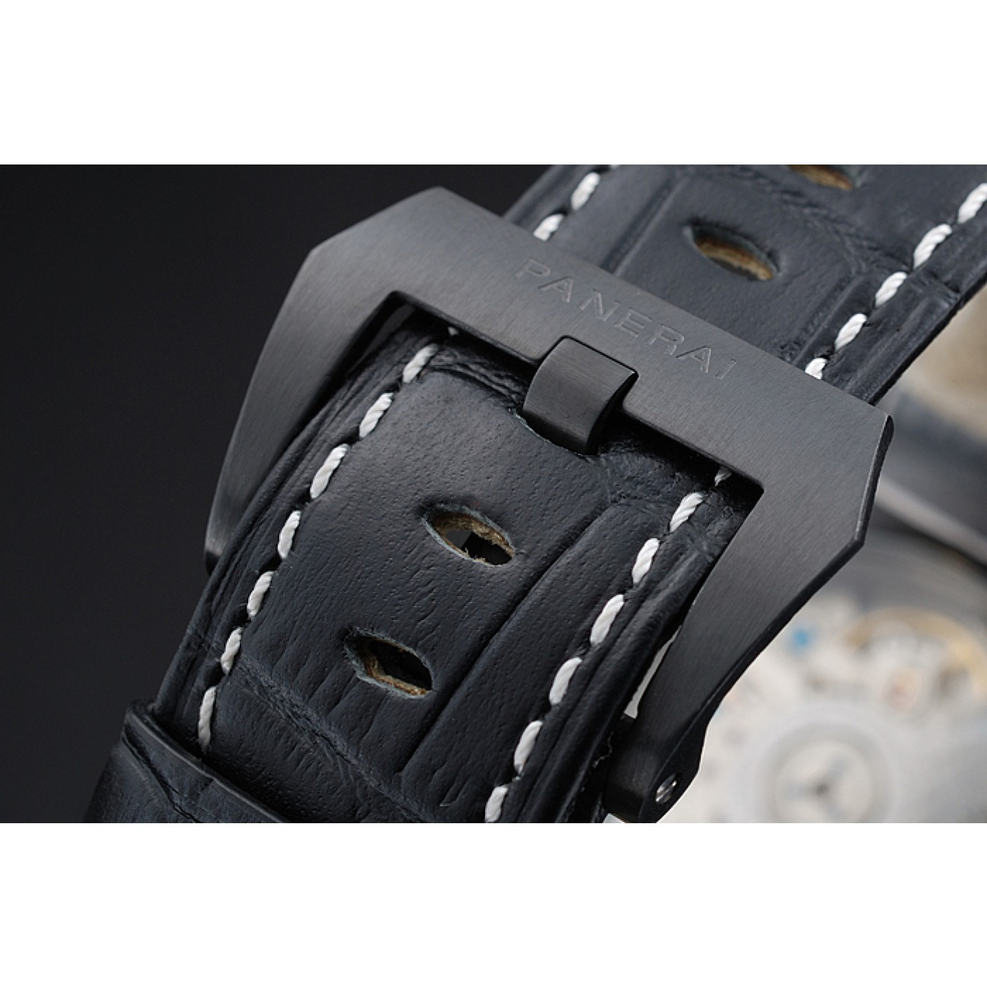 MiroTime Panerai Luminor Black Ionized Stainless Steel Case Black Dial Black Leather Strap 98162