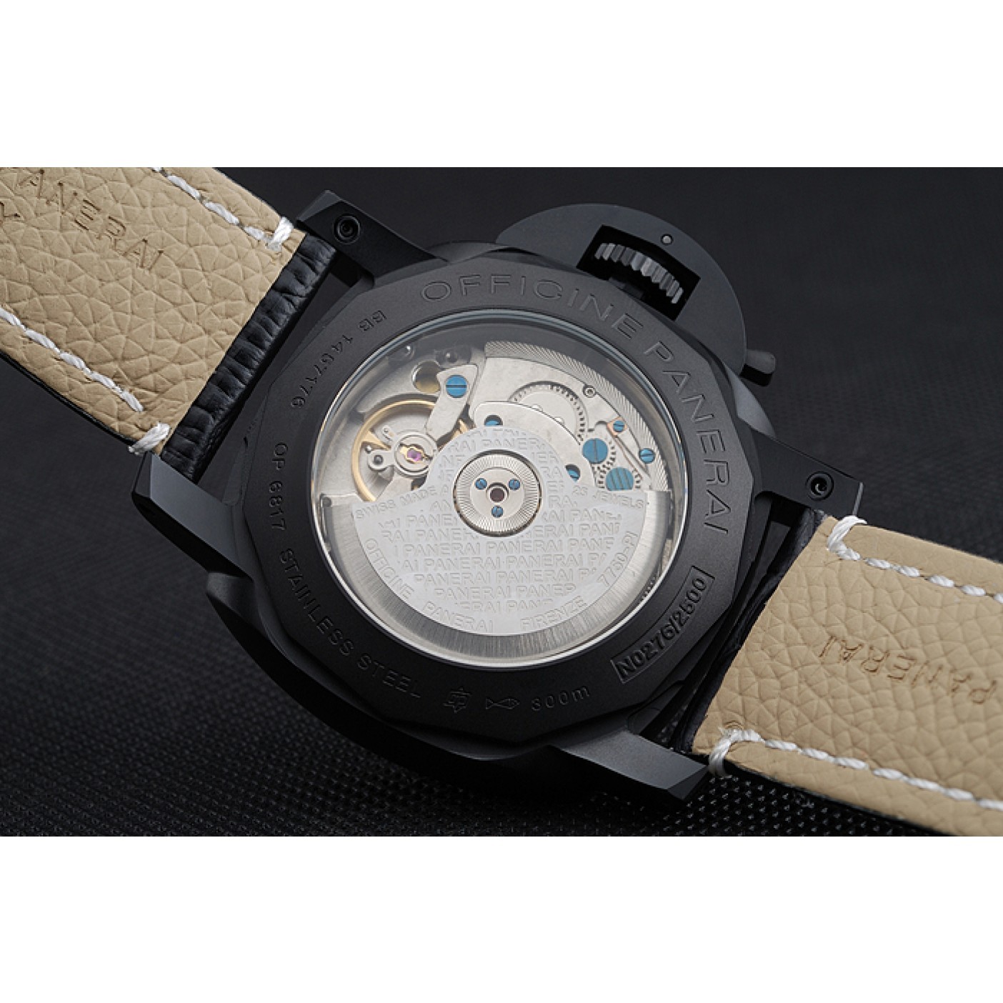 MiroTime Panerai Luminor Black Ionized Stainless Steel Case Black Dial Black Leather Strap 98162