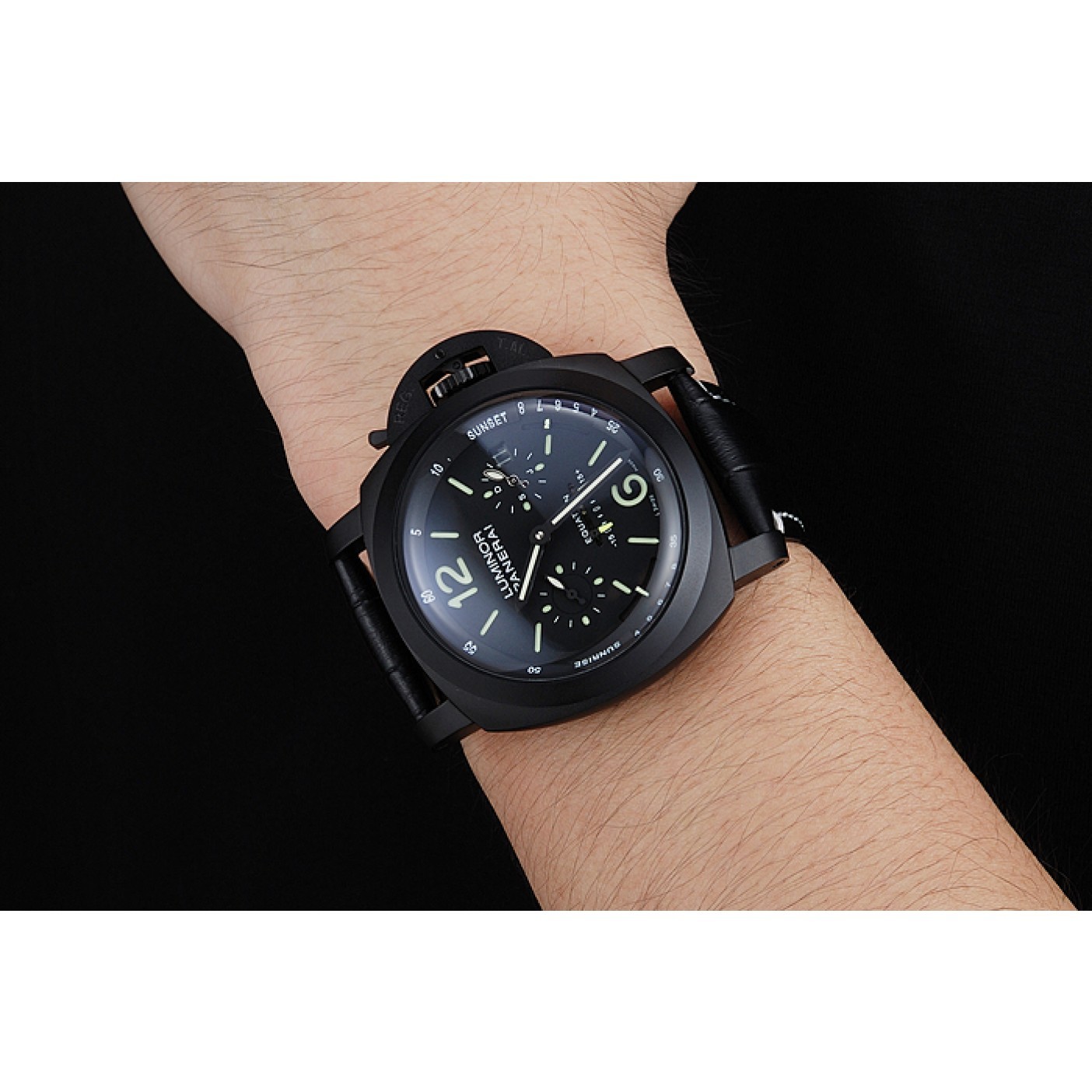 MiroTime Panerai Luminor Black Ionized Stainless Steel Case Black Dial Black Leather Strap 98162