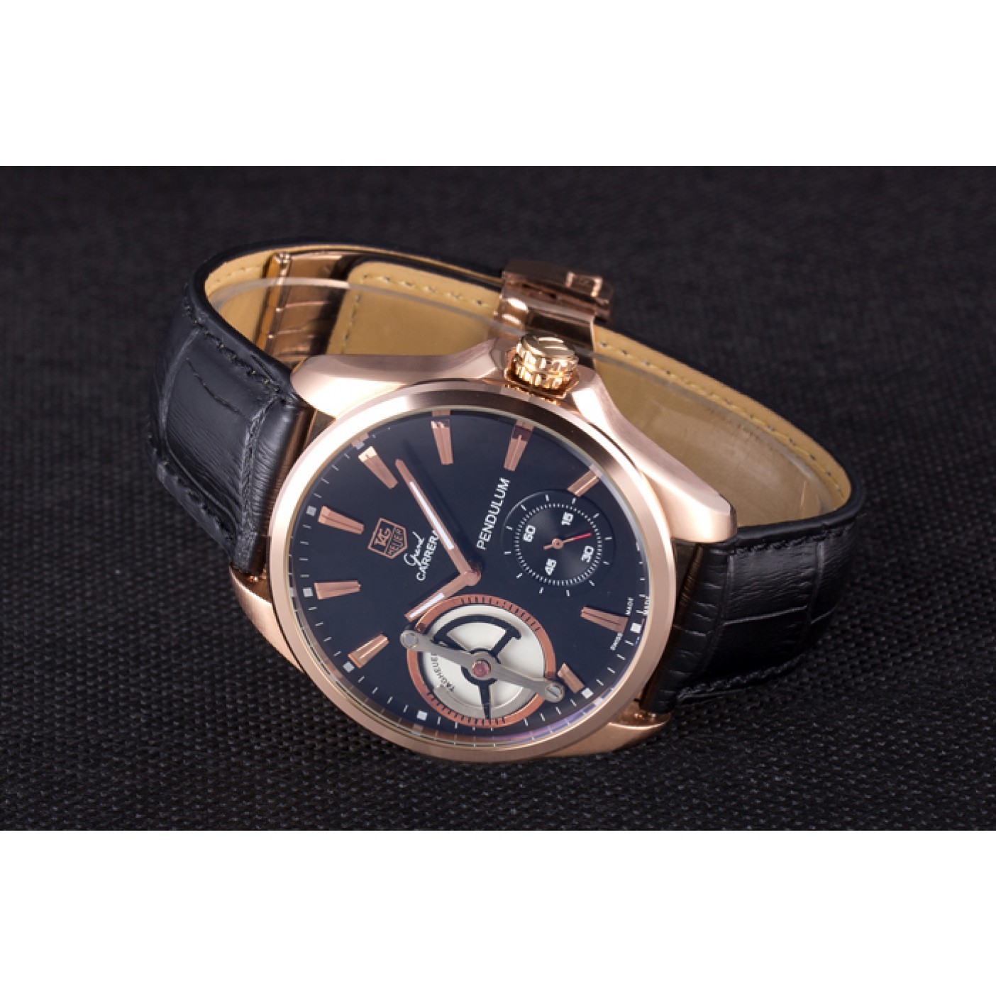 MiroTime Tag Heuer Carrera Pendulum Black Leather Strap 7919
