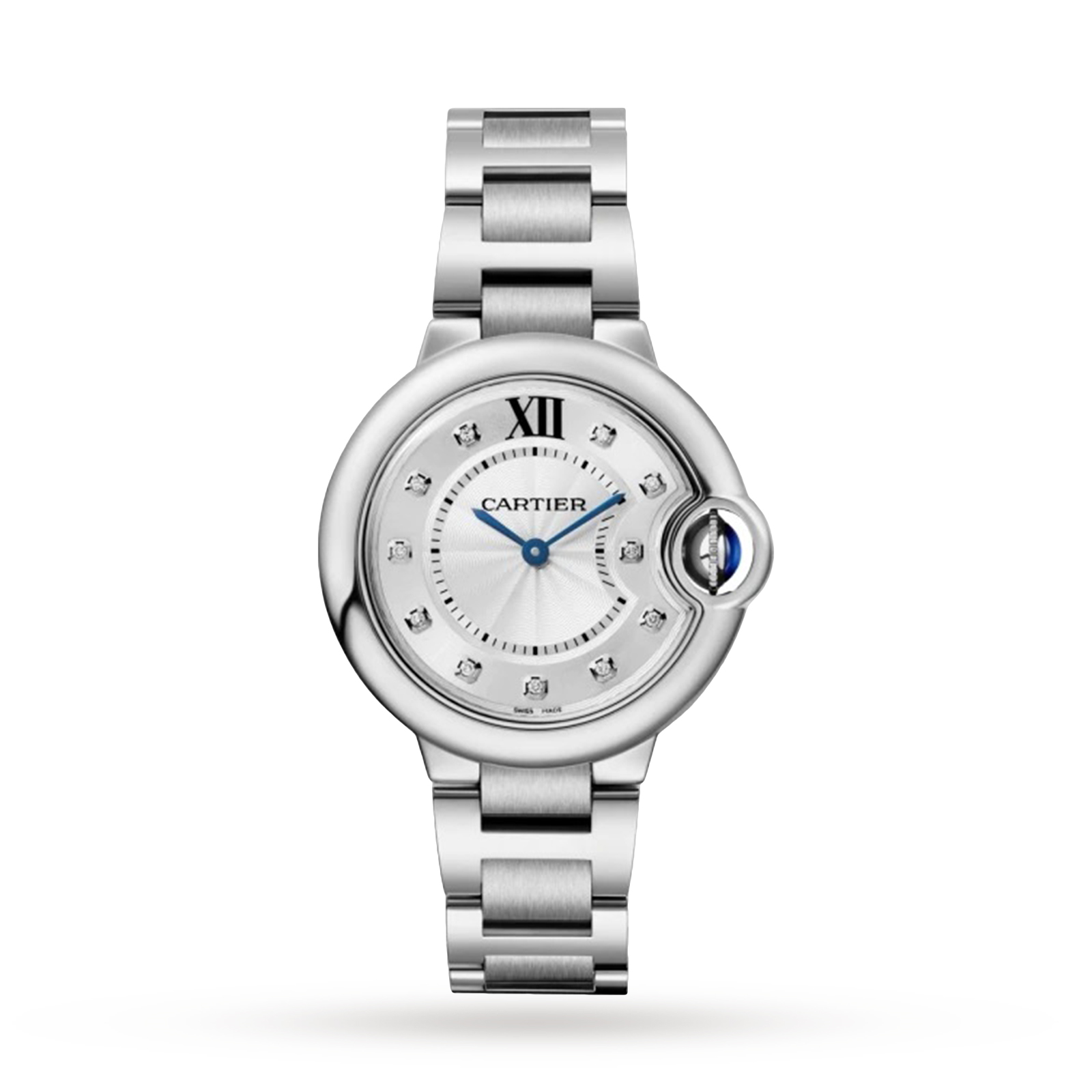 MiroTime Swiss Ballon Bleu de Cartier watch, 33 mm, steel, diamonds