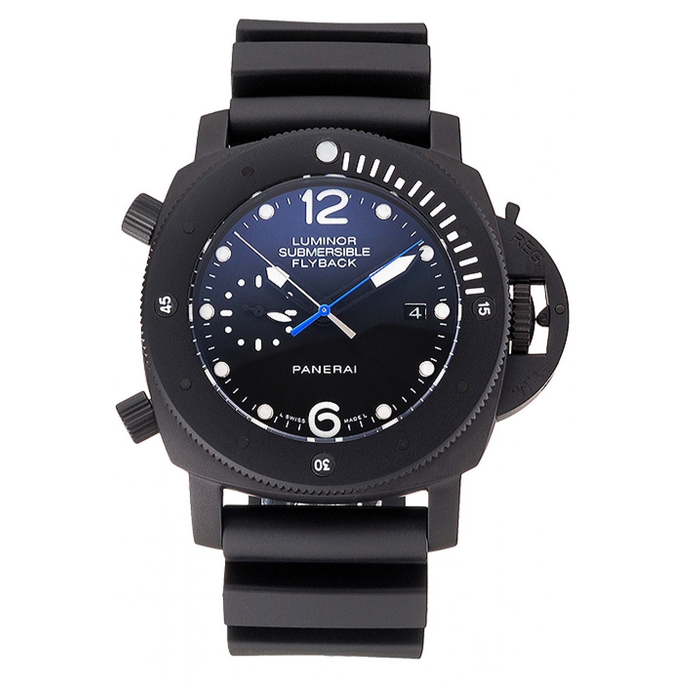 MiroTime Panerai Luminor Submersible Flyback Date Black Dial Black Ionized Case Black Rubber Strap