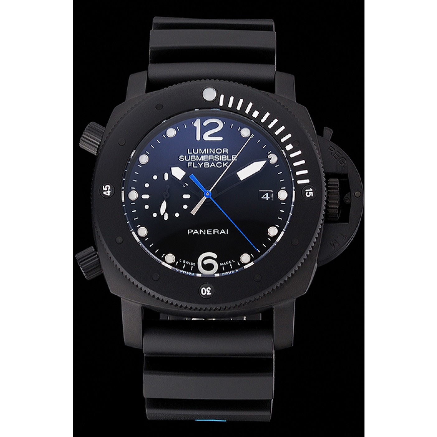 MiroTime Panerai Luminor Submersible Flyback Date Black Dial Black Ionized Case Black Rubber Strap