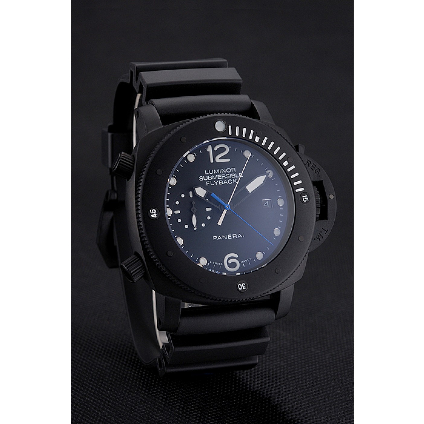 MiroTime Panerai Luminor Submersible Flyback Date Black Dial Black Ionized Case Black Rubber Strap