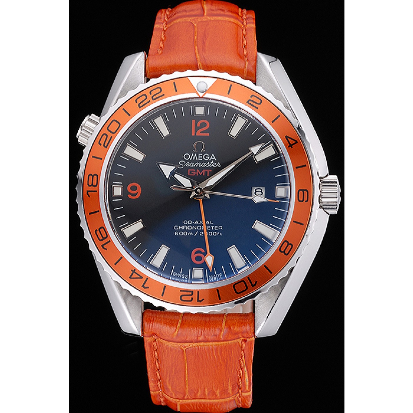 MiroTime Omega Seamaster Planet Ocean GMT Orange Dial Orange Leather Band 622395