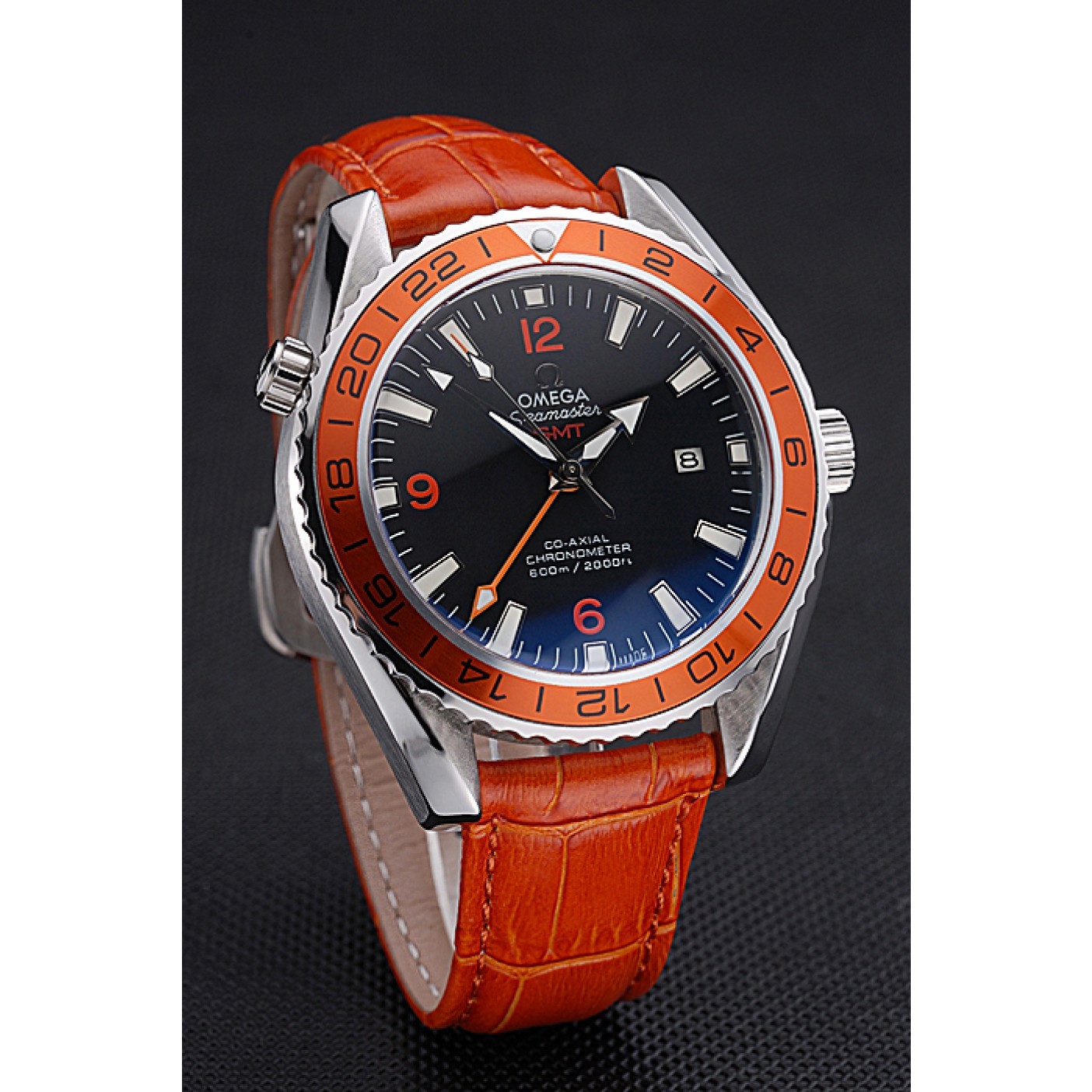 MiroTime Omega Seamaster Planet Ocean GMT Orange Dial Orange Leather Band 622395