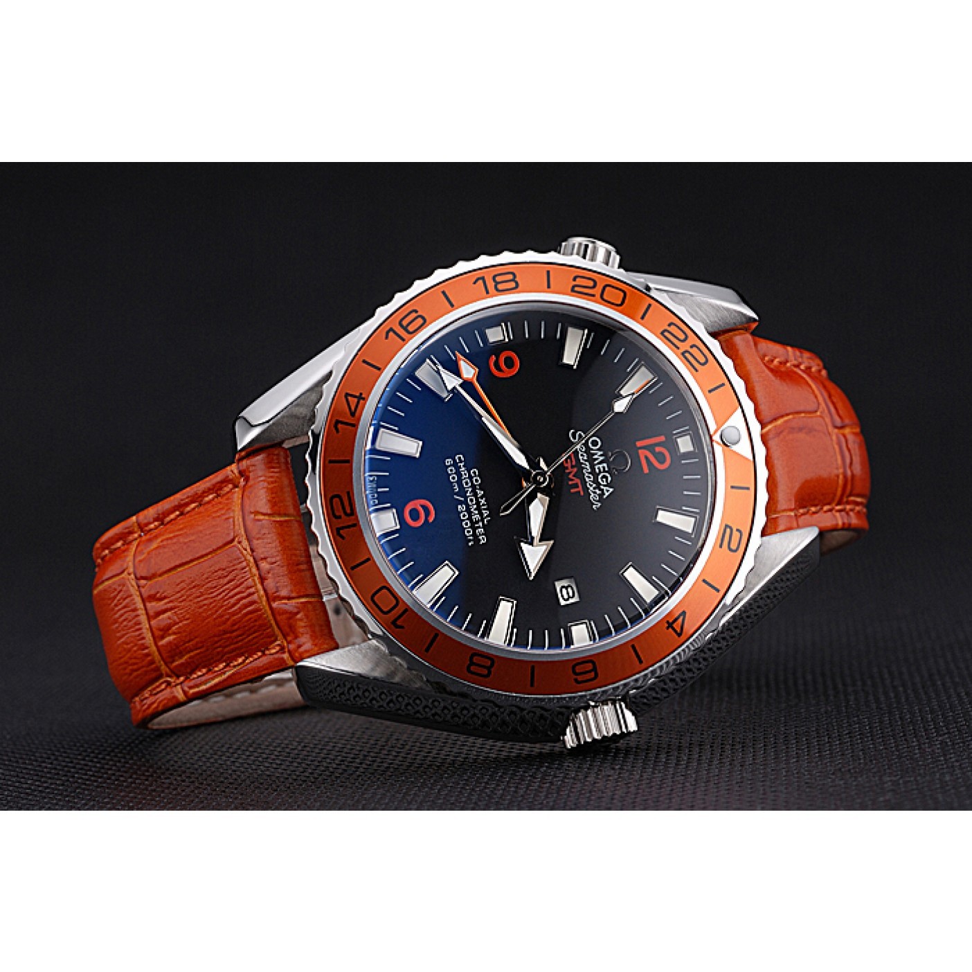 MiroTime Omega Seamaster Planet Ocean GMT Orange Dial Orange Leather Band 622395