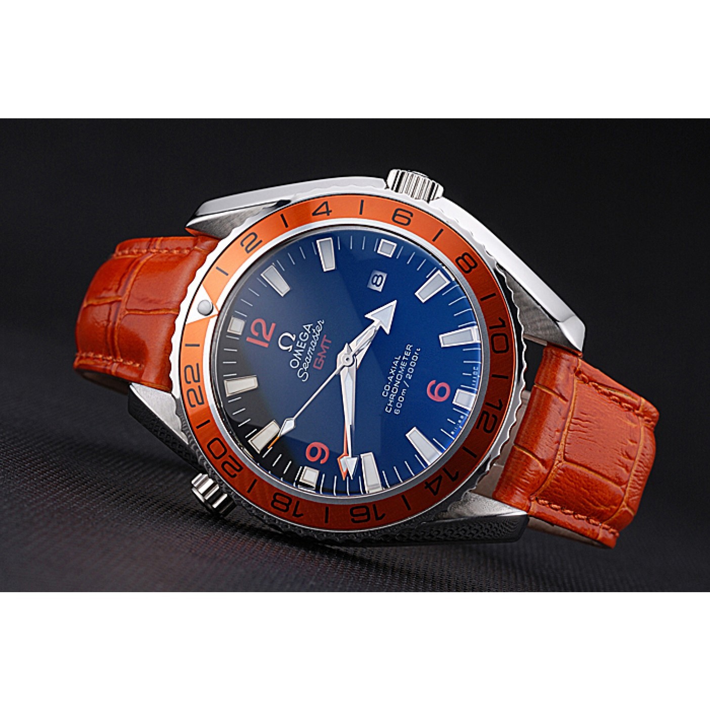 MiroTime Omega Seamaster Planet Ocean GMT Orange Dial Orange Leather Band 622395
