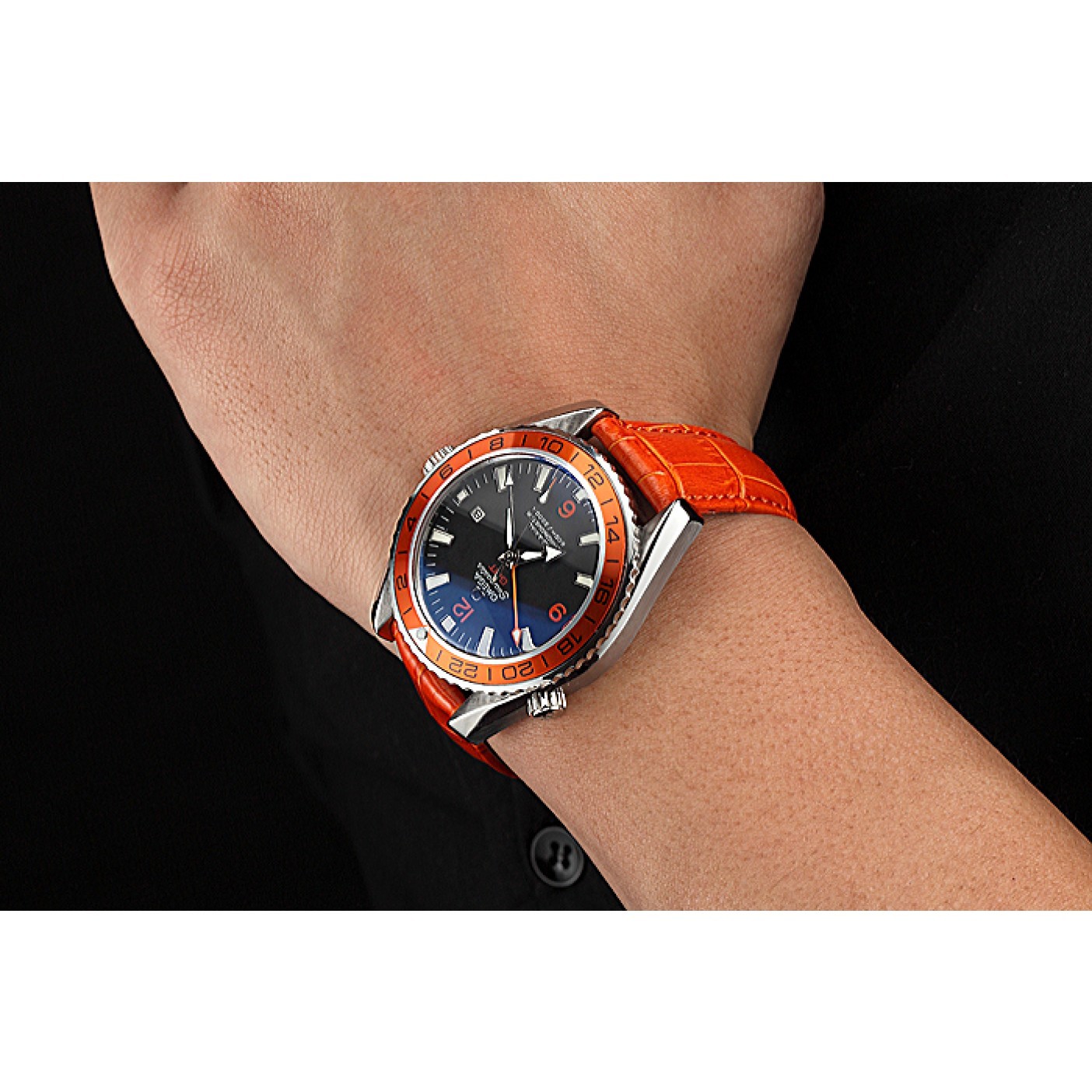 MiroTime Omega Seamaster Planet Ocean GMT Orange Dial Orange Leather Band 622395