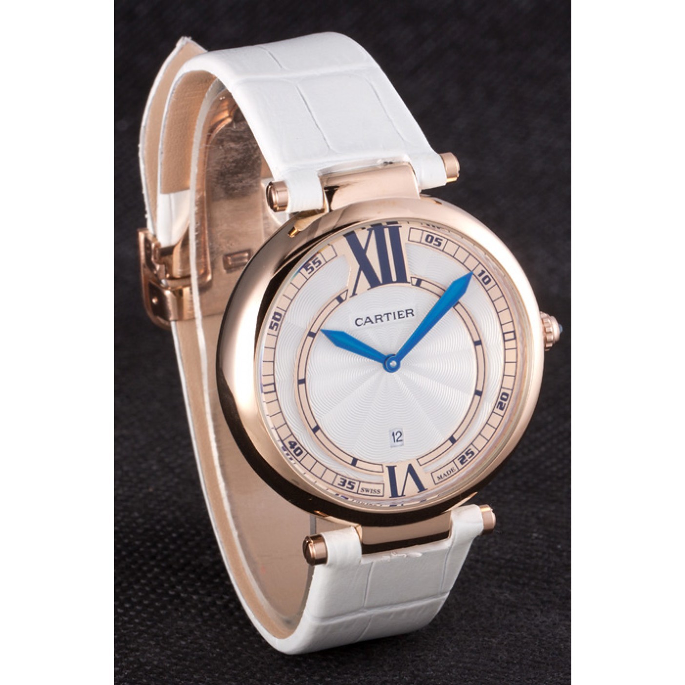 MiroTime Cartier Ballon Bleu White Leather Strap 621449