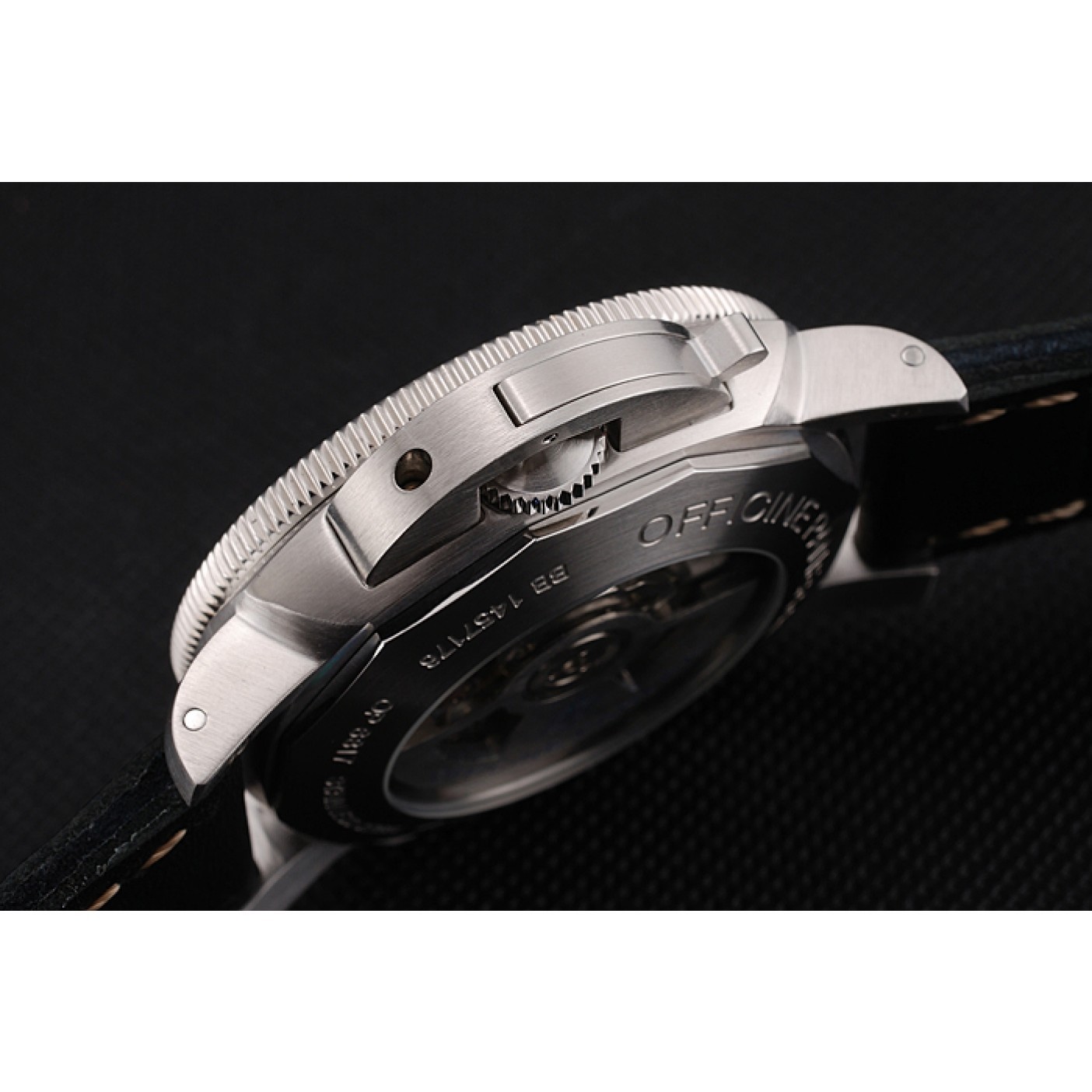 MiroTime Panerai Luminor Submersible Black Dial Stainless Steel Case Black Leather Strap