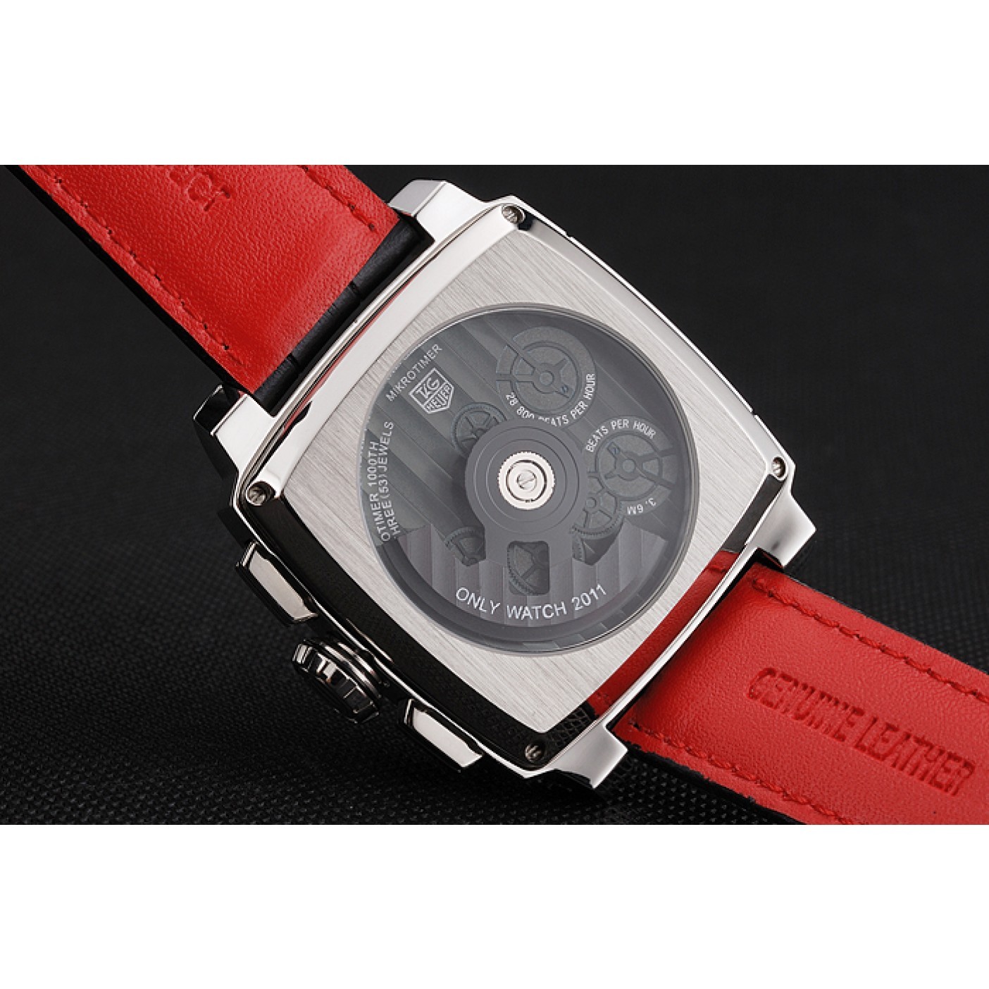 MiroTime Tag Heuer Monaco Black Perforated Leather Strap White Dial 80306